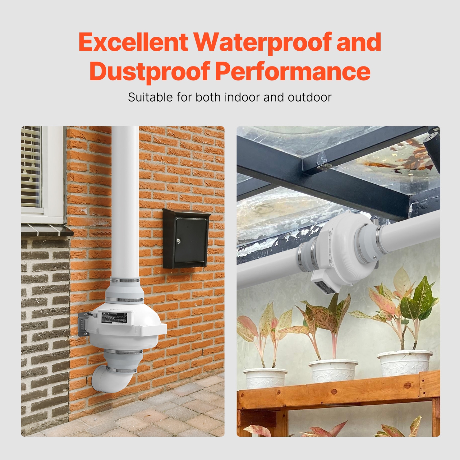 VEVOR 6 to 4.5 inch Radon Fan Installation Kit, Quiet 380CFM Radon Mitigation Fan System Kit with 2 Couplers, Pressure Indicator, Waterproof Inline