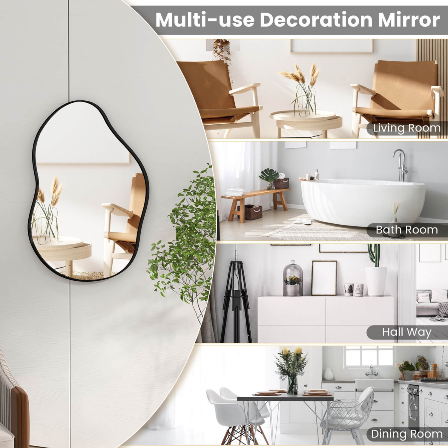 Gymax 22'' x 30.5'' Irregular Shaped Stylish Wall Mounted Mirror w/ Premium Back Board