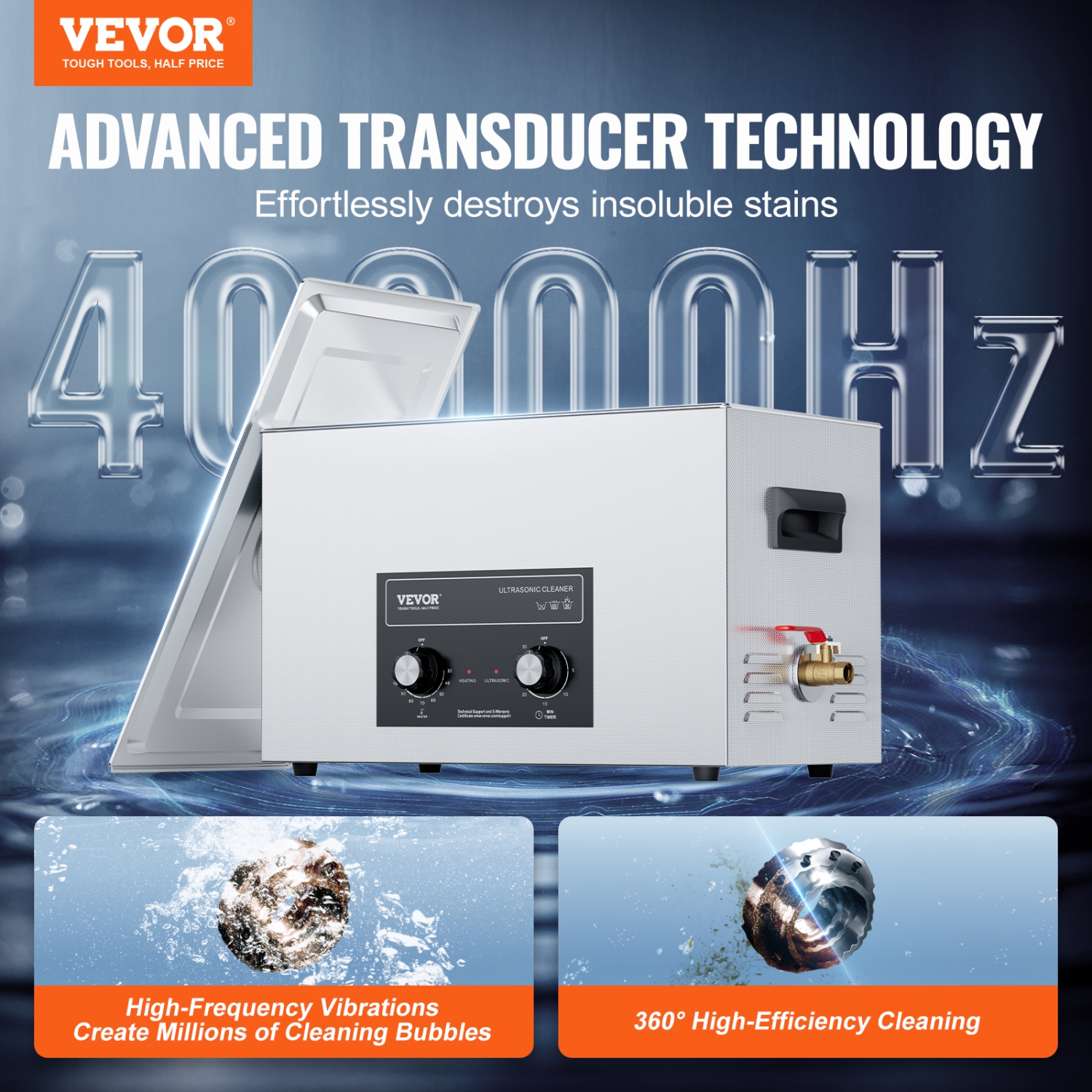 VEVOR 30L Ultrasonic Cleaner with Heater Timer & Basket, Professional Digital Sonic Cavitation Machine, 360W Cleaning Machine for Lab Tools, Metal