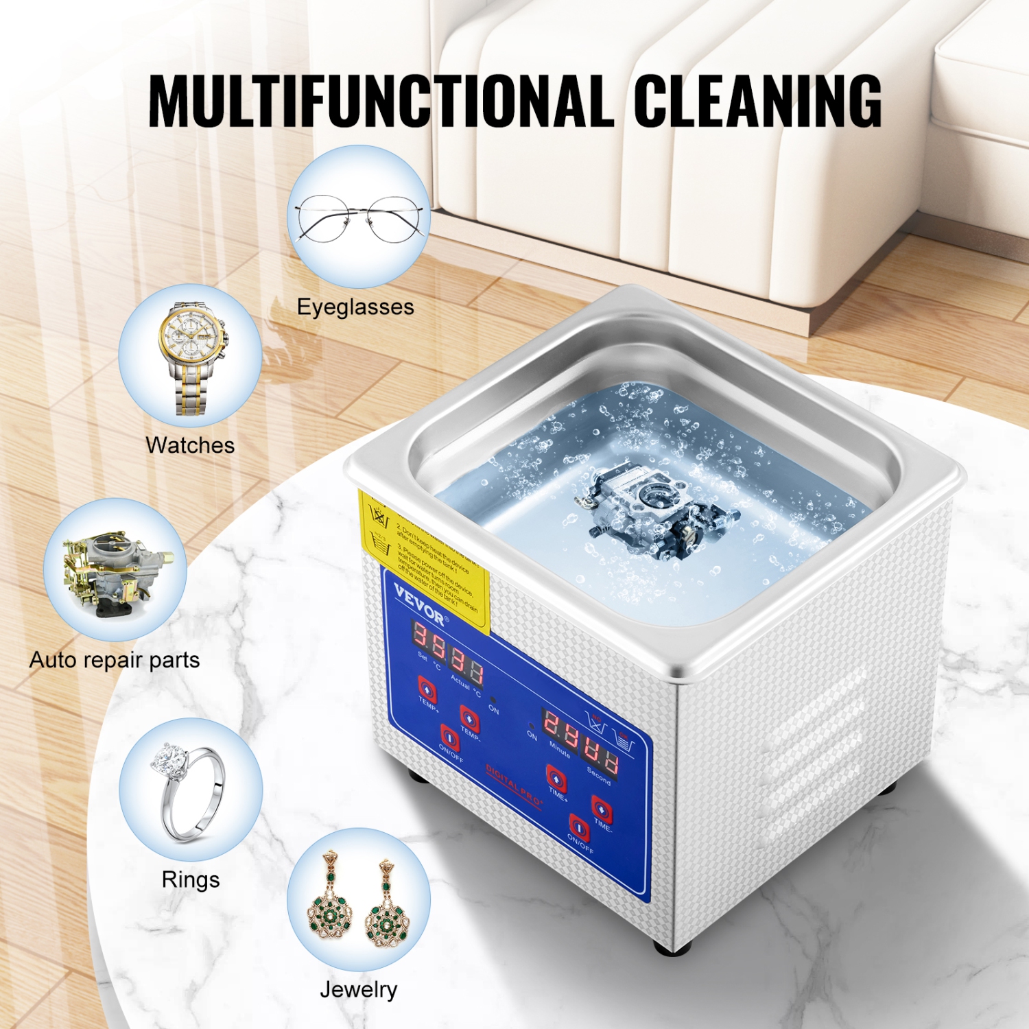 VEVOR 0.3 L Professional Ultrasonic Cleaner, Ultrasonic Jewelry Cleaner with Digital Timer & Heater, Stainless Steel Industrial Sonic Cleaner 40kHz