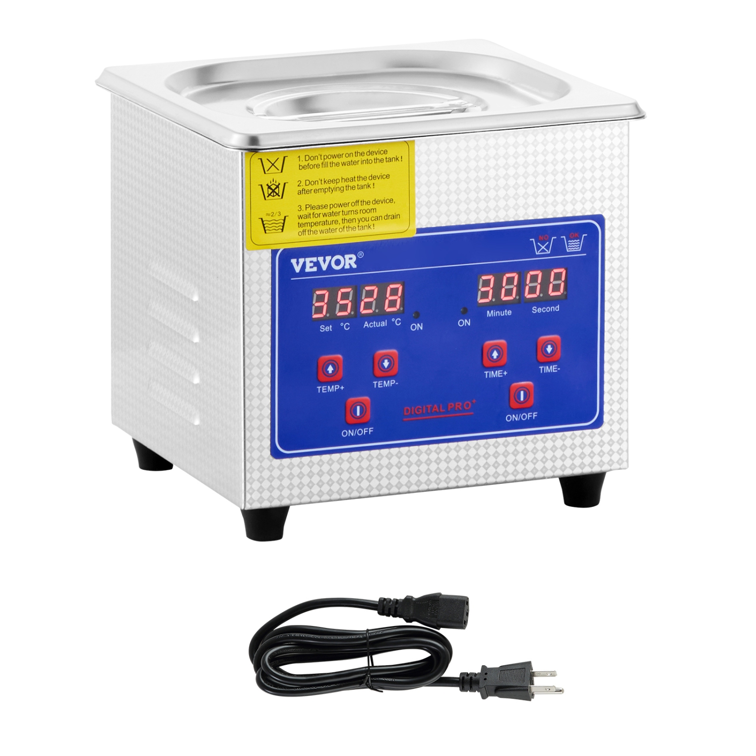 VEVOR 0.3 L Professional Ultrasonic Cleaner, Ultrasonic Jewelry Cleaner with Digital Timer & Heater, Stainless Steel Industrial Sonic Cleaner 40kHz