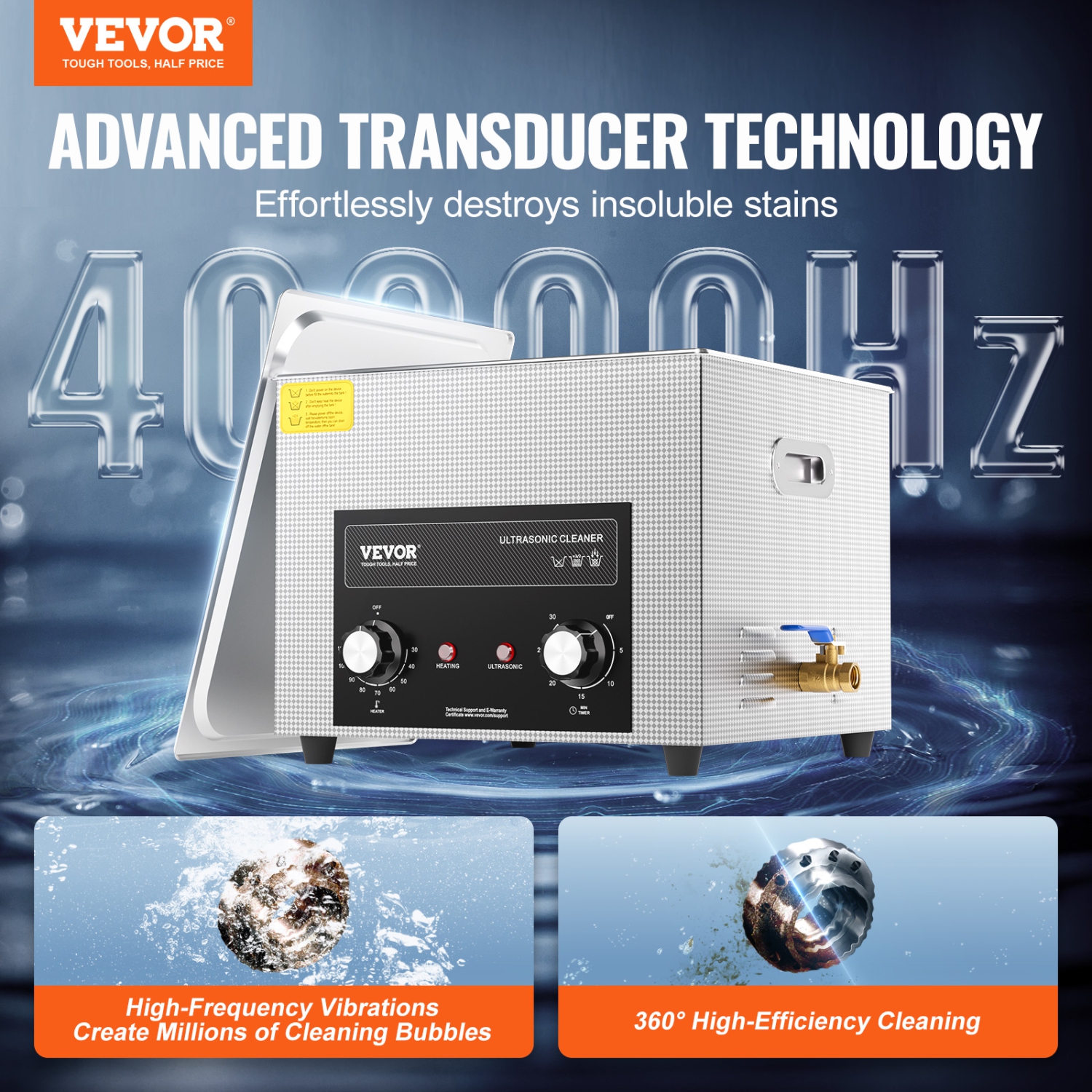 VEVOR 15L Ultrasonic Cleaner with Heater Timer & Basket, Professional Digital Sonic Cavitation Machine, 360W Cleaning Machine for Lab Tools, Metal