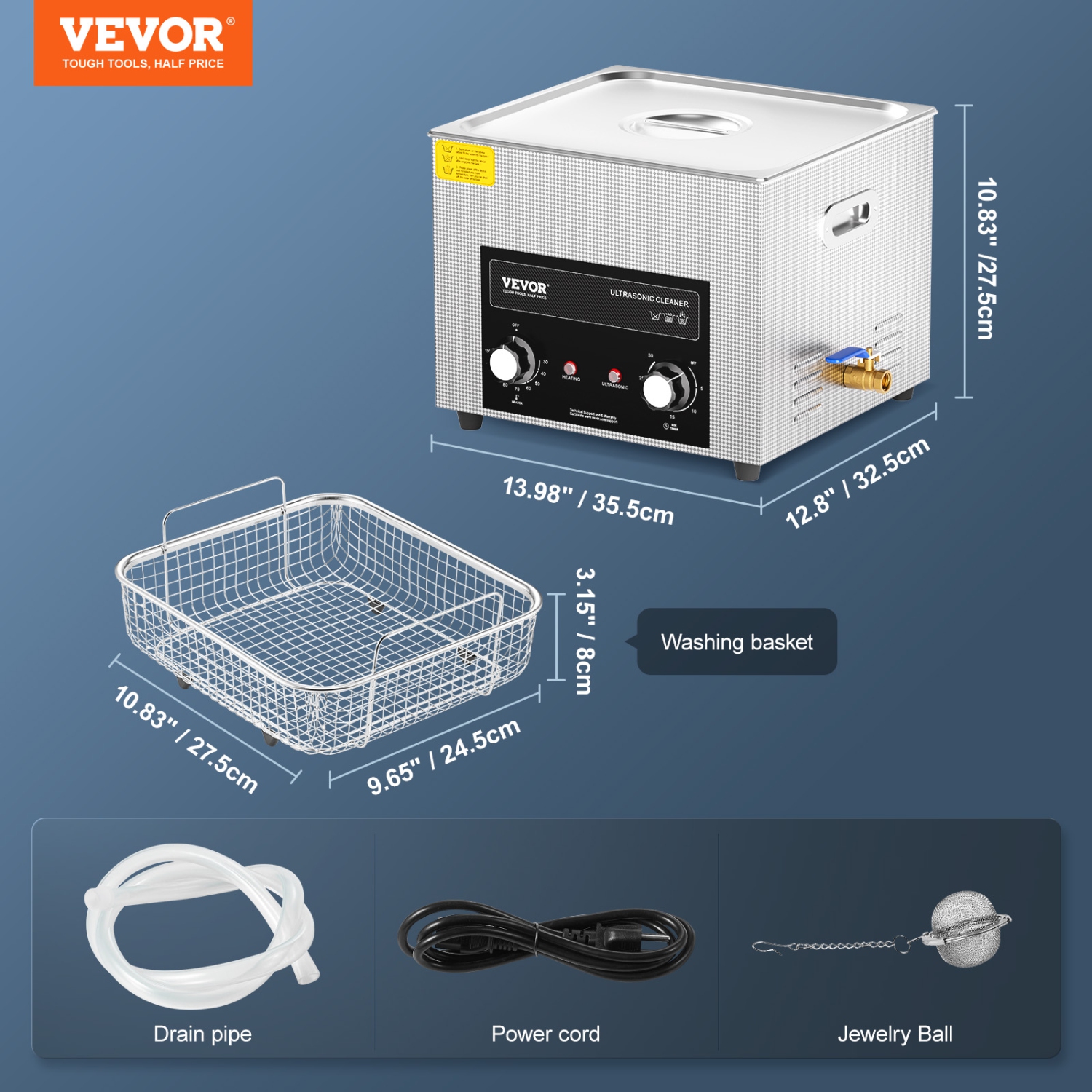 VEVOR 15L Ultrasonic Cleaner with Heater Timer & Basket, Professional Digital Sonic Cavitation Machine, 360W Cleaning Machine for Lab Tools, Metal