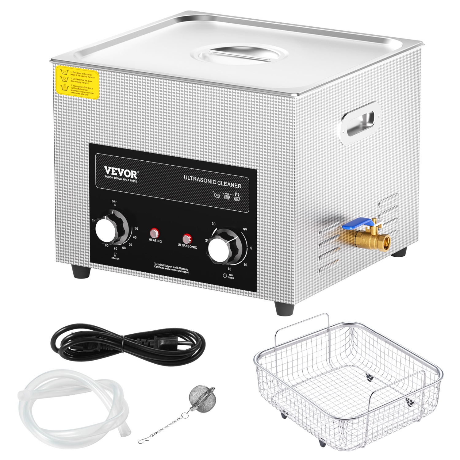 VEVOR 15L Ultrasonic Cleaner with Heater Timer & Basket, Professional Digital Sonic Cavitation Machine, 360W Cleaning Machine for Lab Tools, Metal