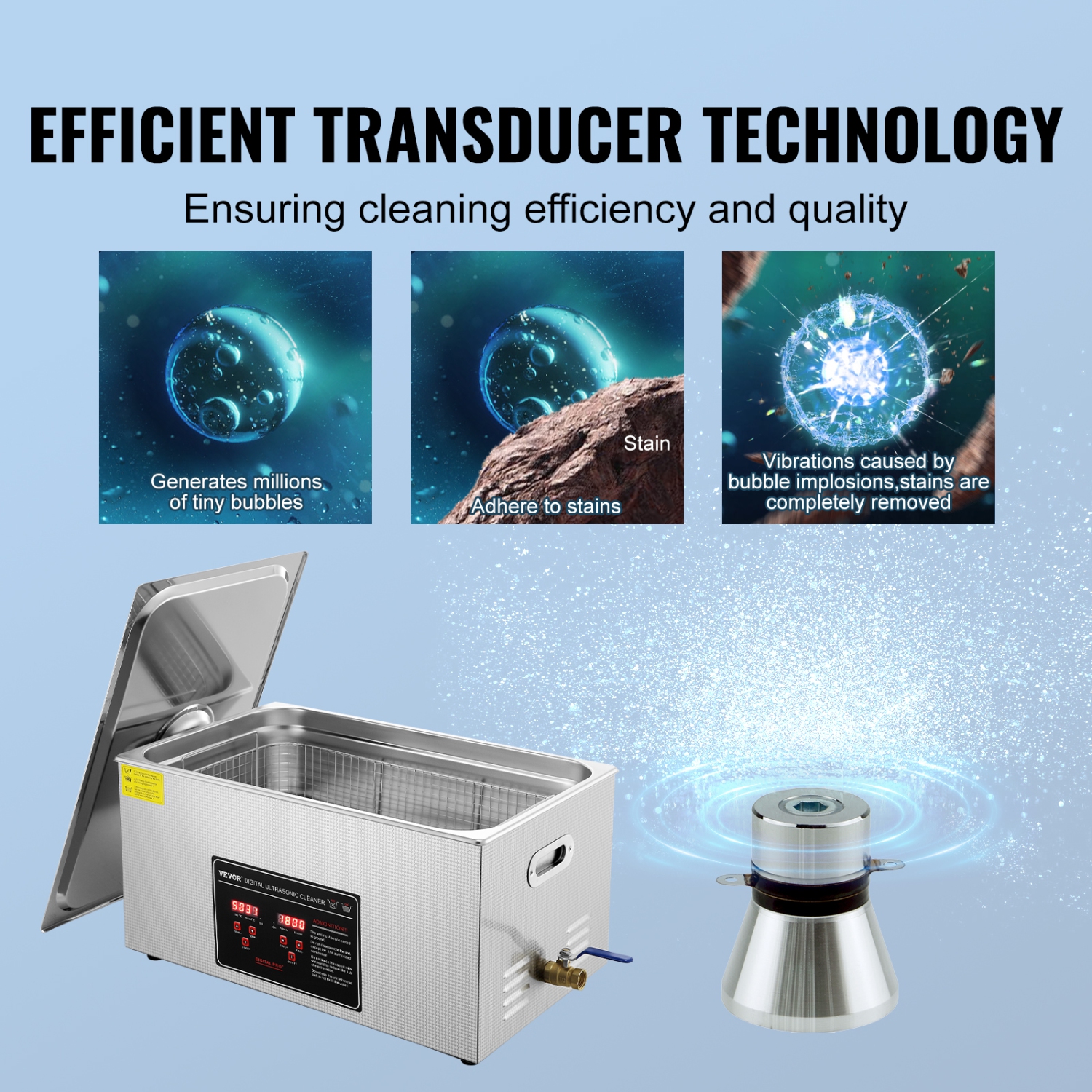 VEVOR Ultrasonic Cleaner with Digital Timer & Heater, Professional Ultra Sonic Jewelry Cleaner, Stainless Steel Heated Cleaning Machine for Glasses