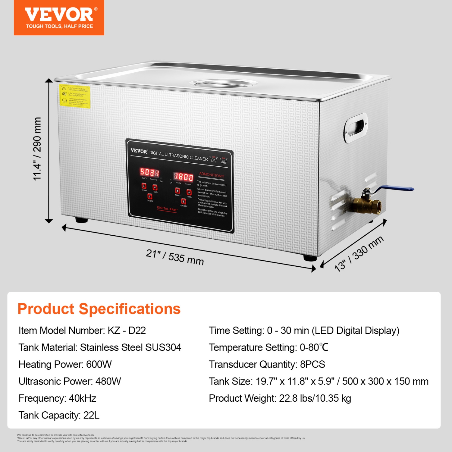 VEVOR Ultrasonic Cleaner with Digital Timer & Heater, Professional Ultra Sonic Jewelry Cleaner, Stainless Steel Heated Cleaning Machine for Glasses