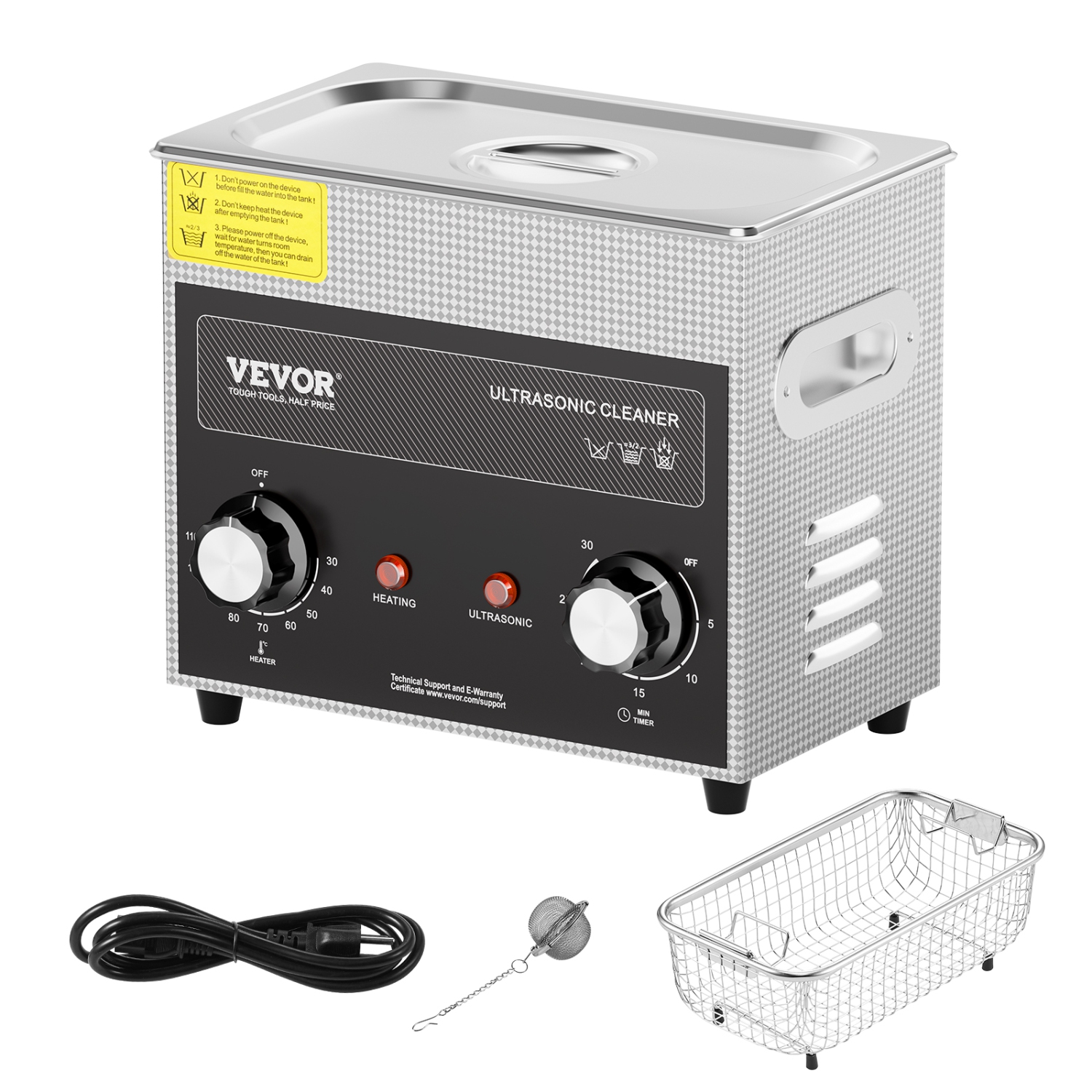 VEVOR 3L Ultrasonic Cleaner with Heater Timer & Basket, Professional Digital Sonic Cavitation Machine, 120W Cleaning Machine for Watch Instruments,