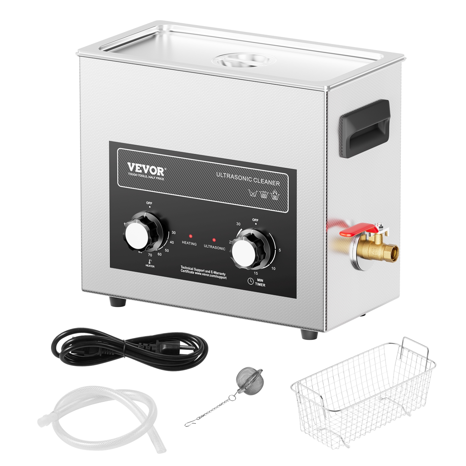VEVOR 6L Ultrasonic Cleaner with Heater Timer & Basket, Professional Digital Sonic Cavitation Machine, 180W Cleaning Machine for Watch Instruments,