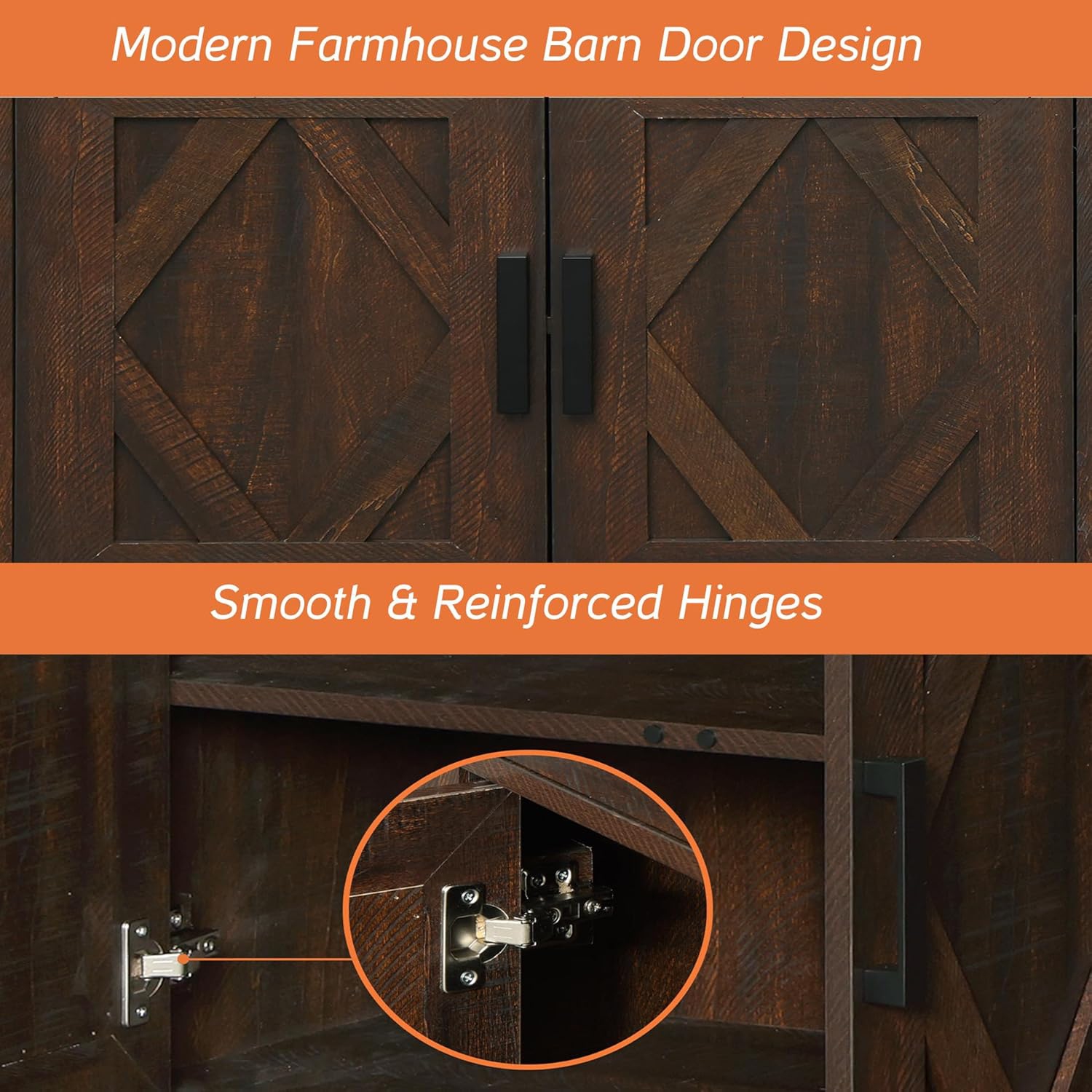 Buffet 2 en 1 WAMPAT, armoire de rangement de cuisine de 63&nbsp;po de largeur avec tiroirs et portes, armoire d'appoint de bar à café Farmhouse,