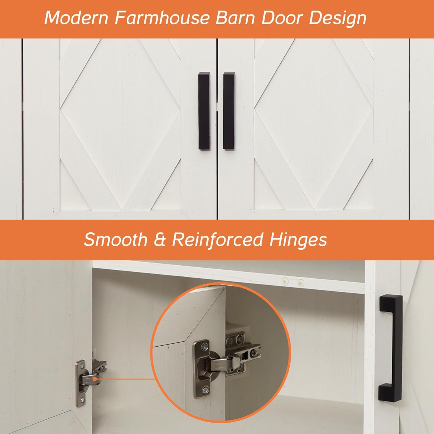 Buffet 2-en-1 WAMPAT, espace de rangement de cuisine de 63&nbsp;po de largeur avec tiroirs et portes, bahut en bois Modern Farmhouse Coffee Bar avec