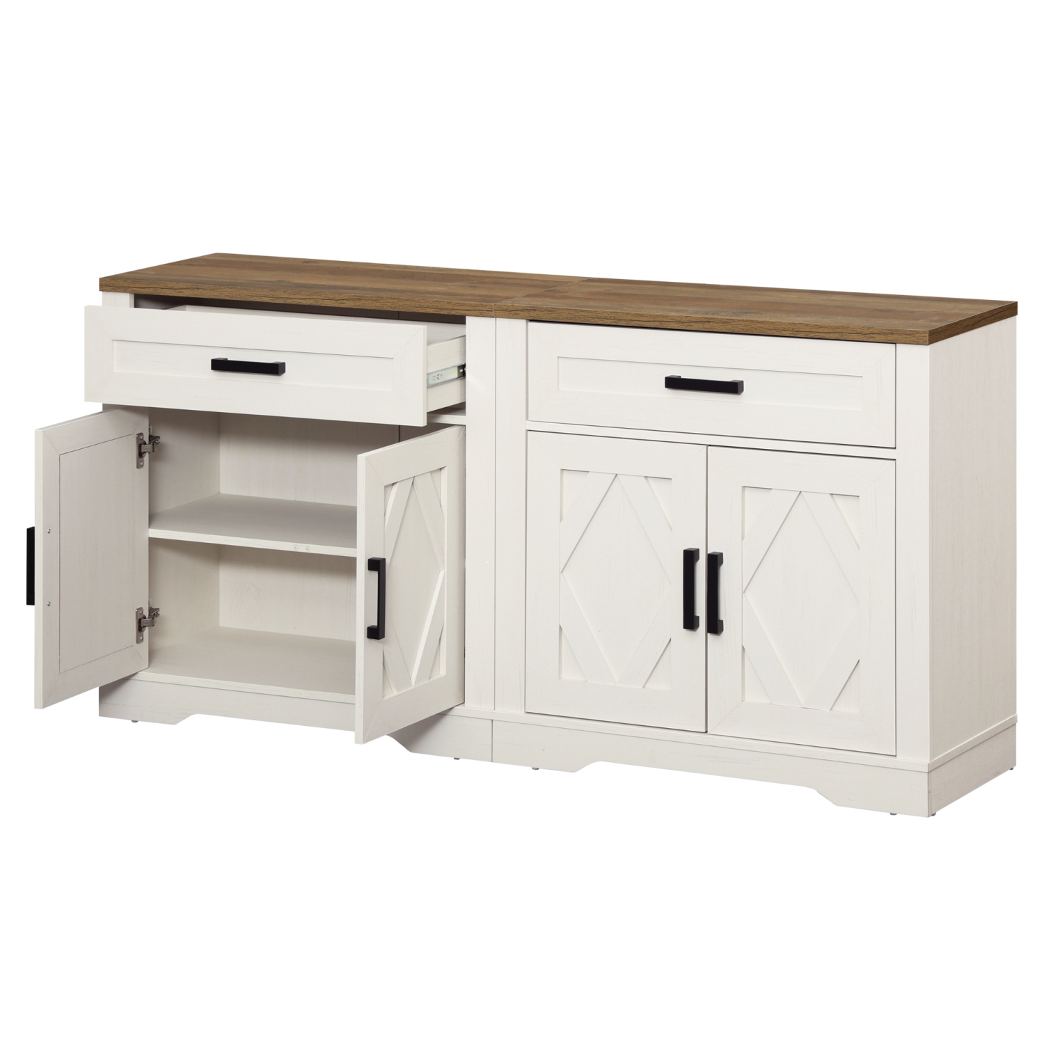 Buffet 2-en-1 WAMPAT, espace de rangement de cuisine de 63&nbsp;po de largeur avec tiroirs et portes, bahut en bois Modern Farmhouse Coffee Bar avec