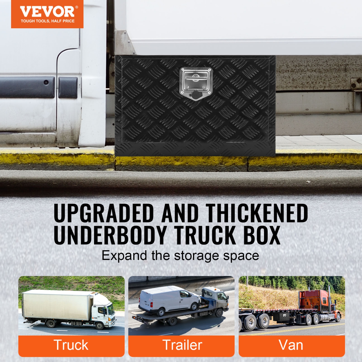 VEVOR 24"x17"x18" Underbody Truck Box, Pickup Storage Box, Heavy Duty Aluminum Diamond Plate Tool Box with Lock and Keys, Waterproof Trailer Storage