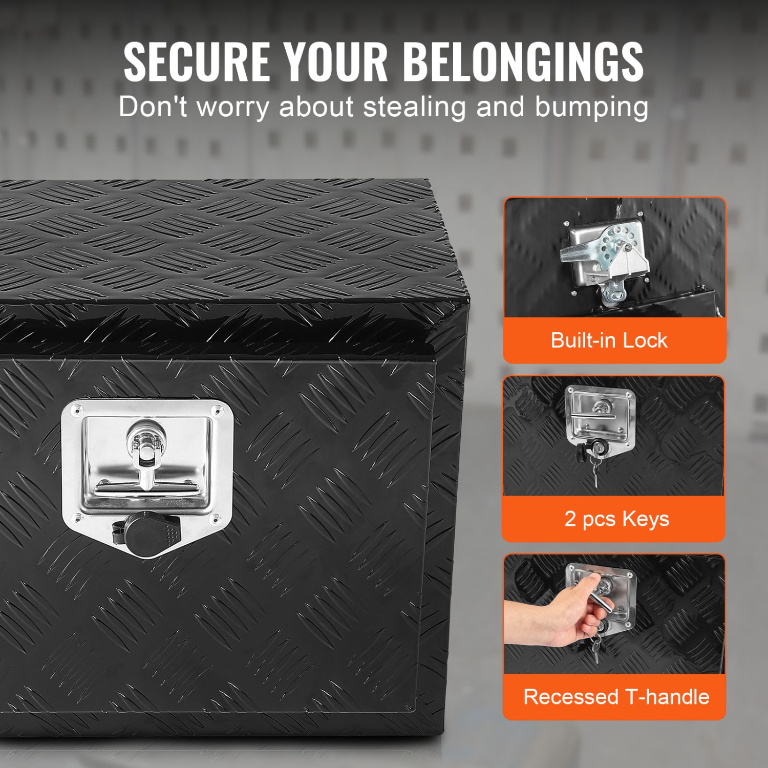 VEVOR 24"x17"x18" Underbody Truck Box, Pickup Storage Box, Heavy Duty Aluminum Diamond Plate Tool Box with Lock and Keys, Waterproof Trailer Storage