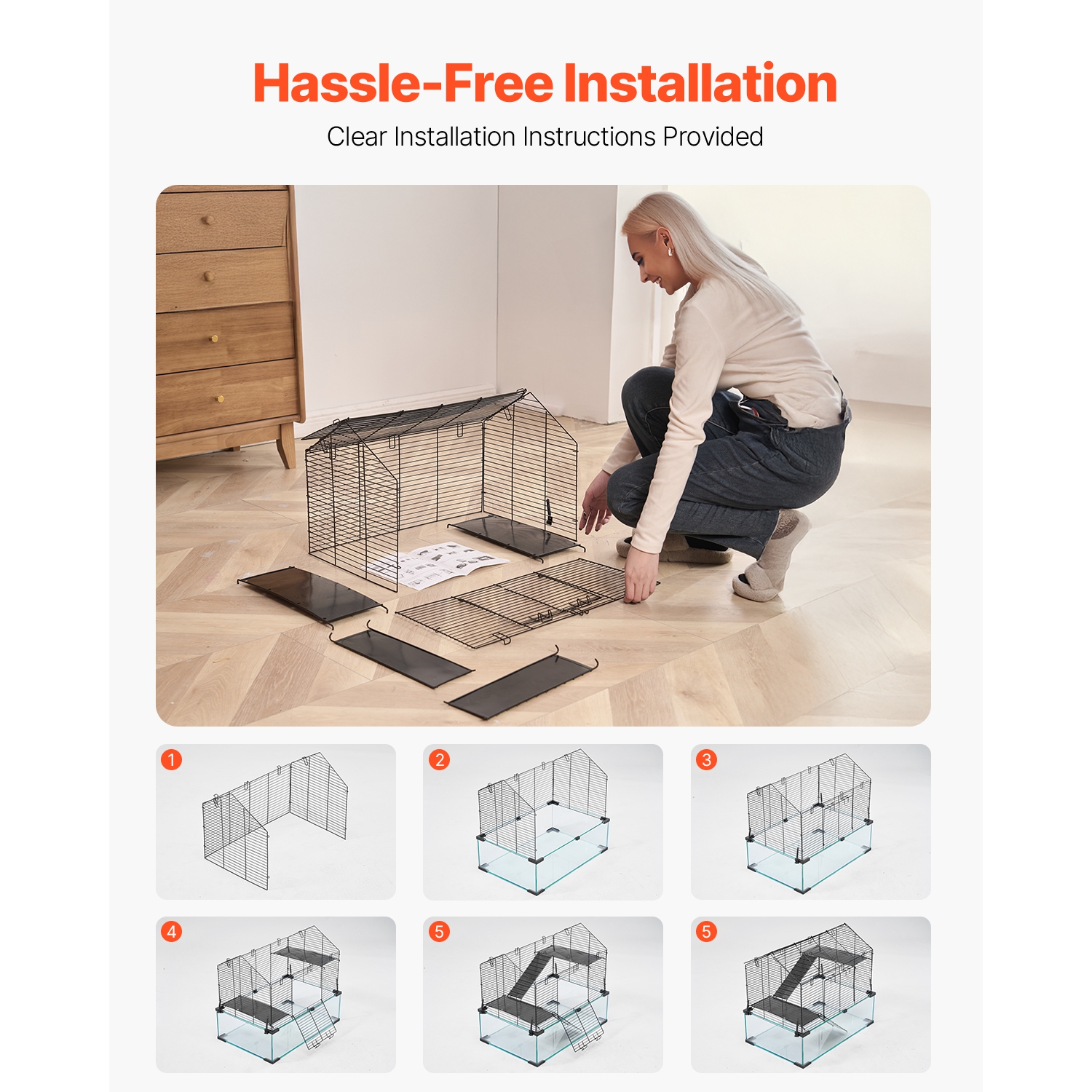 VEVOR 360° Hamster Cage, Viewing Transparent Hamster Habitats, Small Animal Cage, 22.8 x 15 x 21.3 in, Ventilated Pet Mouse Cages with Water Bottle,