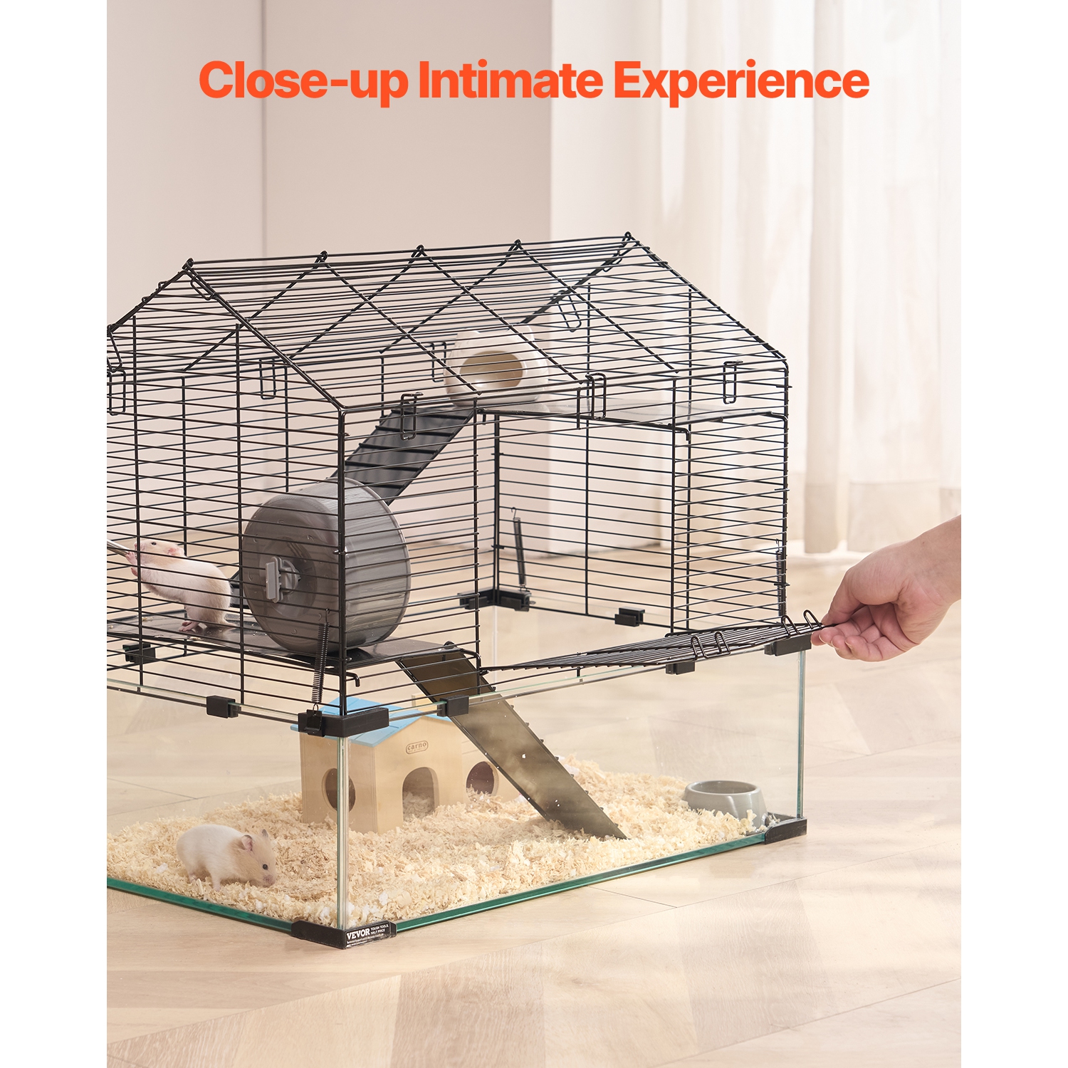 VEVOR 360° Hamster Cage, Viewing Transparent Hamster Habitats, Small Animal Cage, 22.8 x 15 x 21.3 in, Ventilated Pet Mouse Cages with Water Bottle,