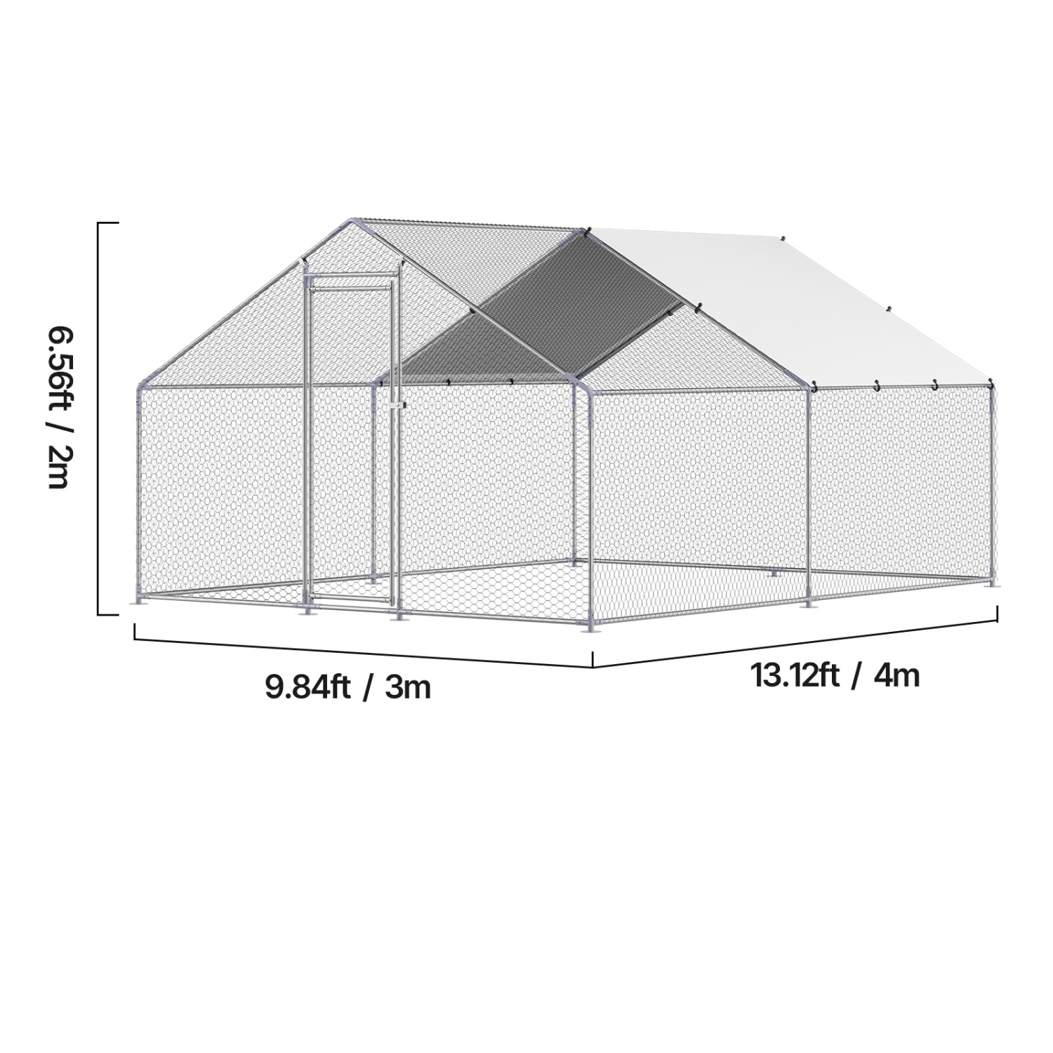 VEVOR 9.8x13.1x6.5 ft Metal Chicken Coop, Large Walk-in Chicken Runs with Cover, Spire Roof Hen House Enclosure with Security Lock,Outdoor Duck