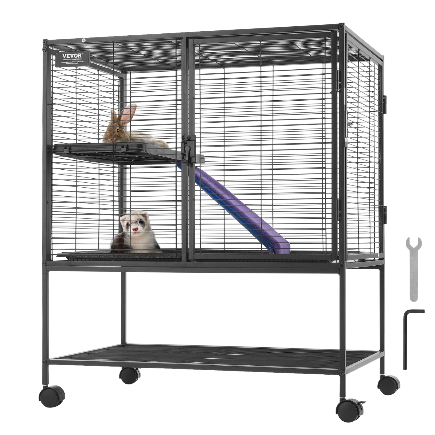 VEVOR 36" Rolling Metal Ferret Cage, Large 2-Tier Critter Nation Cage, Small Animal Cage with Ramps & Tray, Easy to Set up for Pet Rats, Hamster,