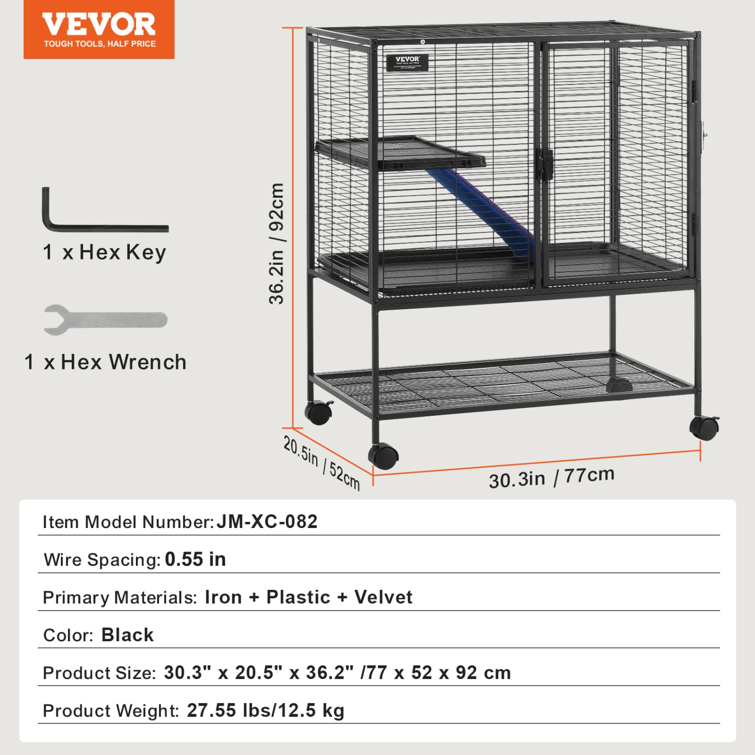 VEVOR 36" Rolling Metal Ferret Cage, Large 2-Tier Critter Nation Cage, Small Animal Cage with Ramps & Tray, Easy to Set up for Pet Rats, Hamster,
