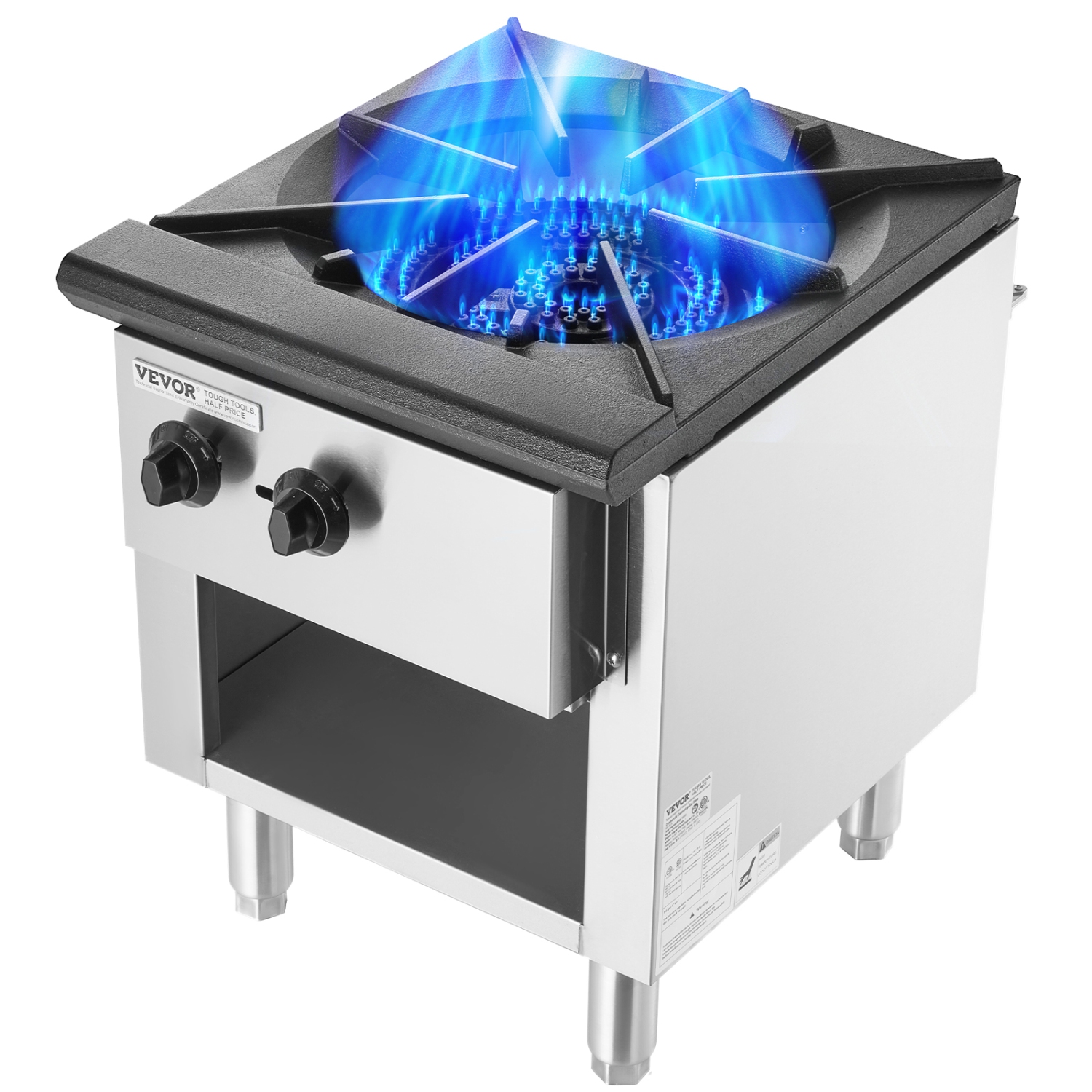 VEVOR 90,000 BTU Commercial Gas Stove with Cabinet,Propane and Natural Gas Countertop Cooking Stove Range, Stainless Steel Gas Hot Plate,Commercial