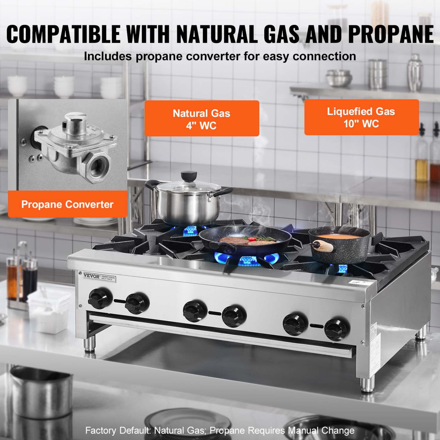 VEVOR 6 Burners Commercial Gas Stove, Propane and Natural Gas Countertop Cooking Stove Range, Stainless Steel Gas Hot Plate, Commercial Cooking