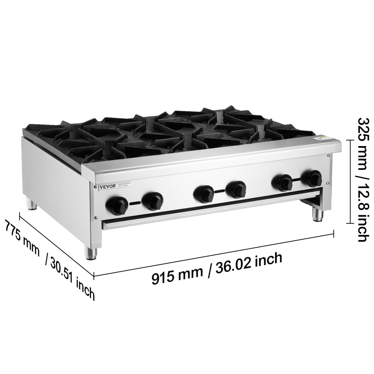 VEVOR 6 Burners Commercial Gas Stove, Propane and Natural Gas Countertop Cooking Stove Range, Stainless Steel Gas Hot Plate, Commercial Cooking