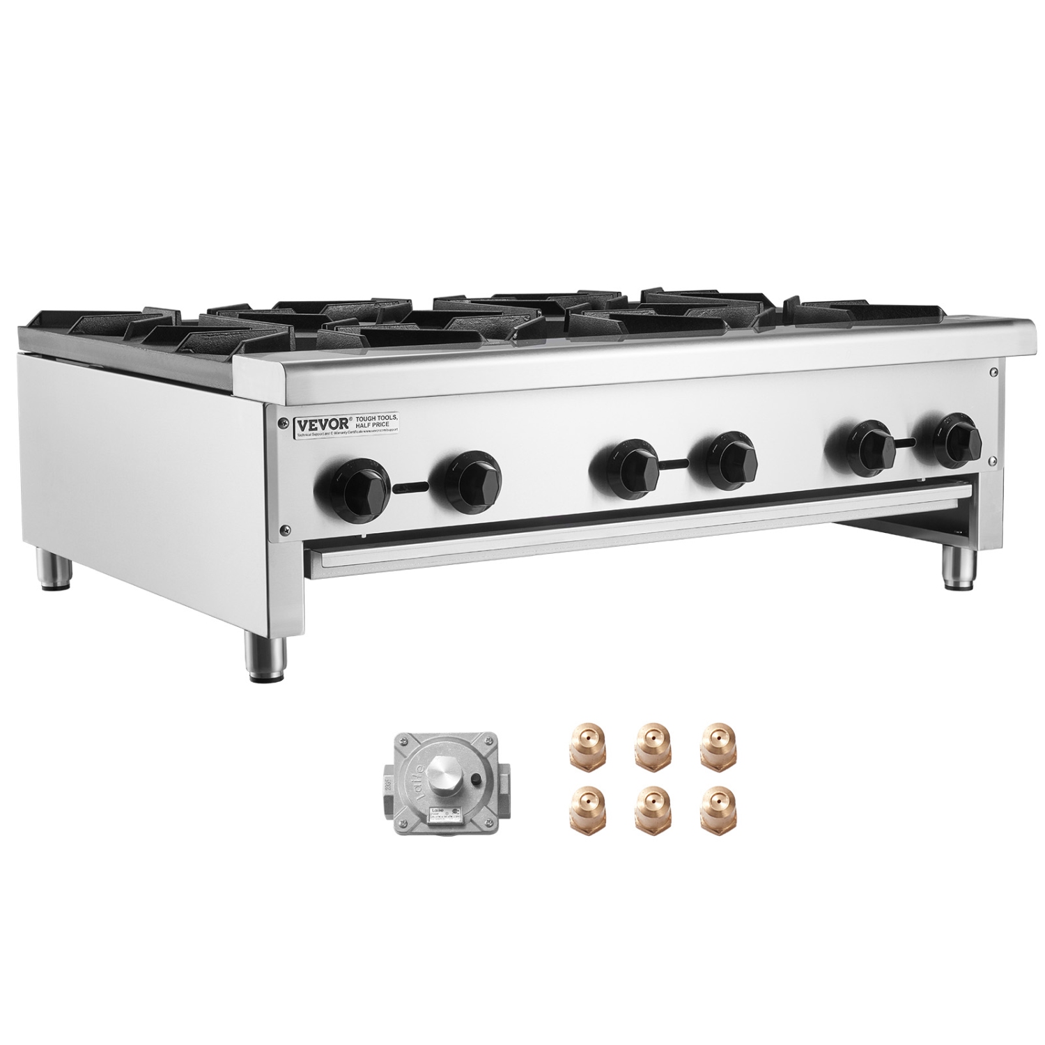 VEVOR 6 Burners Commercial Gas Stove, Propane and Natural Gas Countertop Cooking Stove Range, Stainless Steel Gas Hot Plate, Commercial Cooking