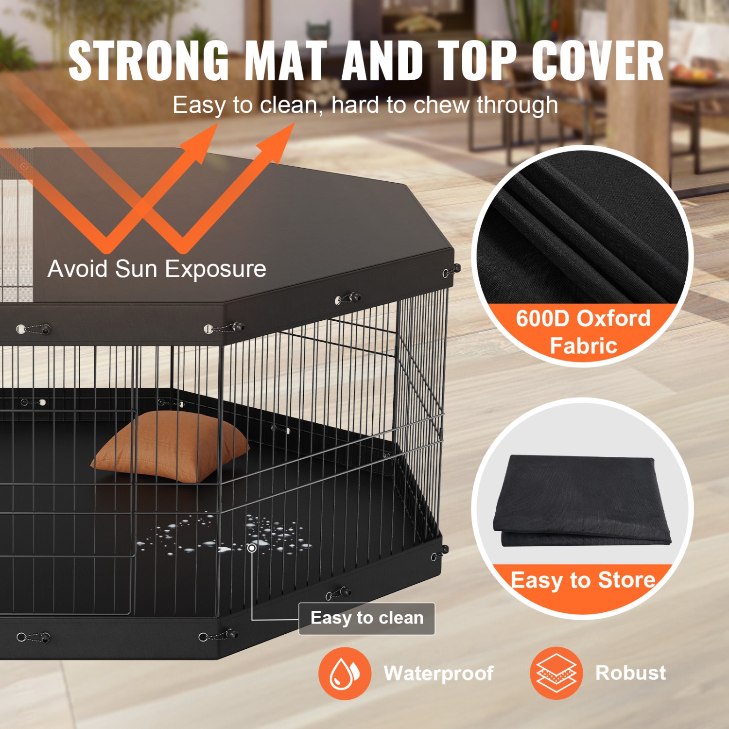 VEVOR 8 Panels Dog Playpen, Foldable Metal Dog Exercise Pen with Top Cover and Bottom Pad, 24" H Pet Fence Puppy Crate Kennel, Indoor Outdoor Dog Pen