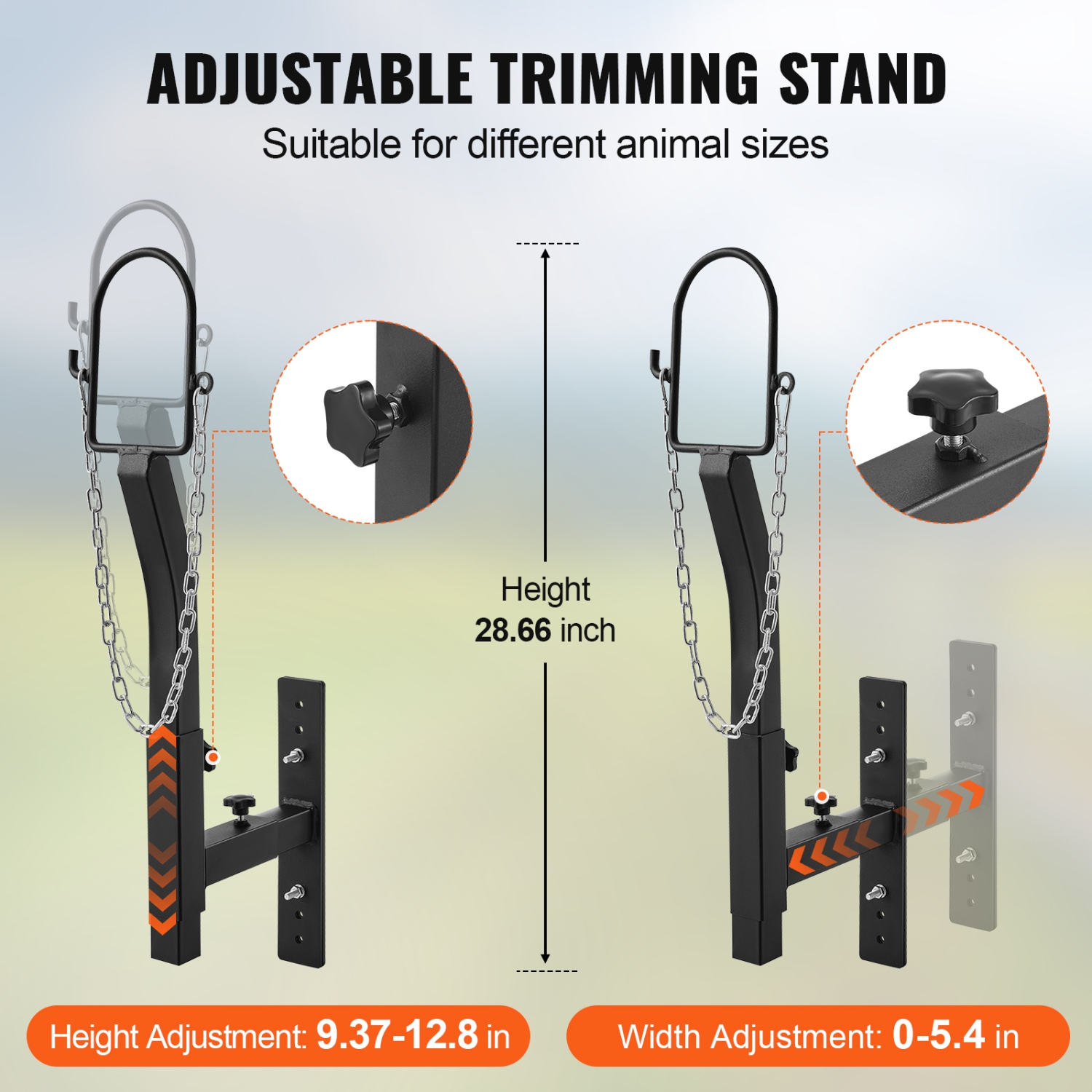 VEVOR Livestock Trimming Stand, Goat & Sheep Stand 9.37-12.8 inch Adjustable Height 0-5.4 inch Width, Metal Goat Milking and Shearing Stand