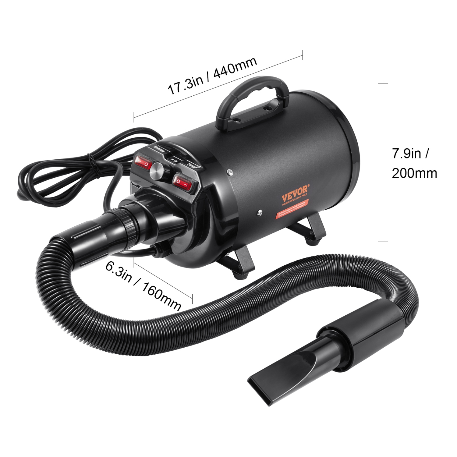 VEVOR 2000W/2.7HP Dog Dryer, Dog Blow Dryer, Pet Grooming Dryer with Adjustable Speed and Temperature Control, Pet Hair Dryer with 4 Nozzles and