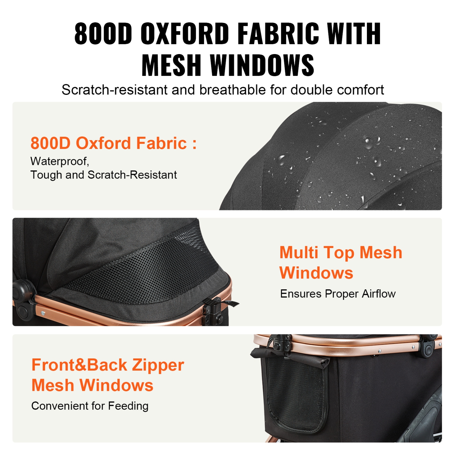 VEVOR 4 Wheels Pet Stroller, Dog Stroller Rotate with Brakes, 66 lbs Weight Capacity, Puppy Stroller with Detachable Carrier, Storage Basket and Pet