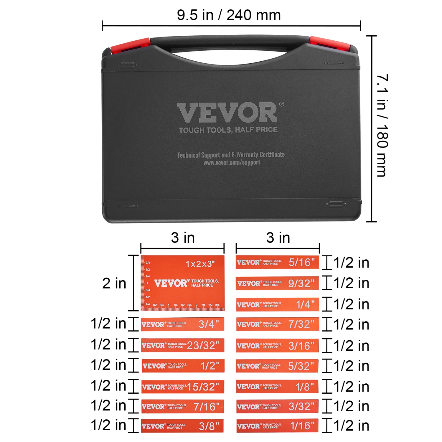 VEVOR 16-Piece Setup Blocks Woodworking Tools, Precision Height Gauge Block Set, with Clearly Laser Engraved Size Markings and Storage Case, Aluminum