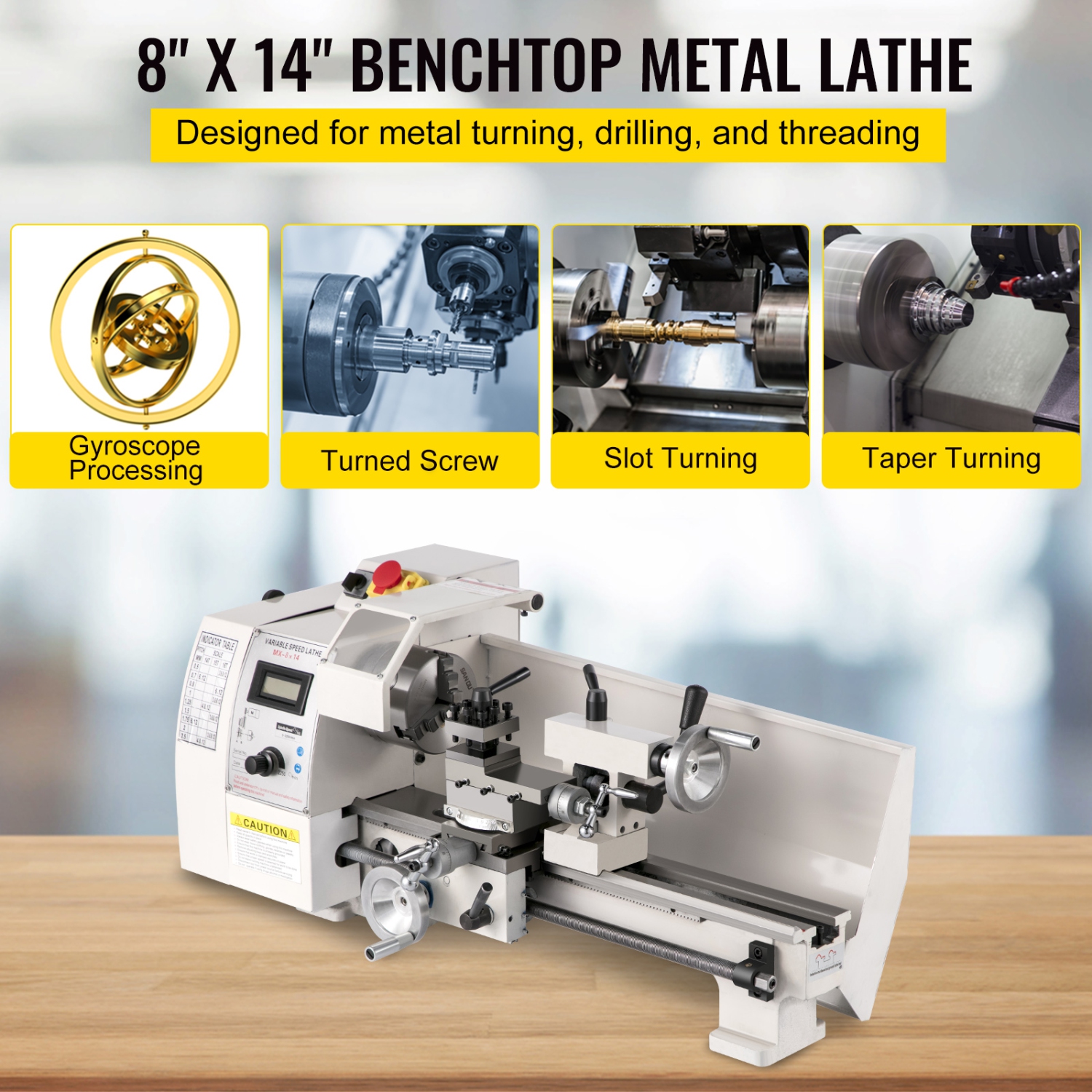 VEVOR 8"x14" Compact Metal Lathe, Adjustable Speed 2250 RPM, 650W Power, Precision Engineering Lathe for Metalworking, Ideal for Crafting Different