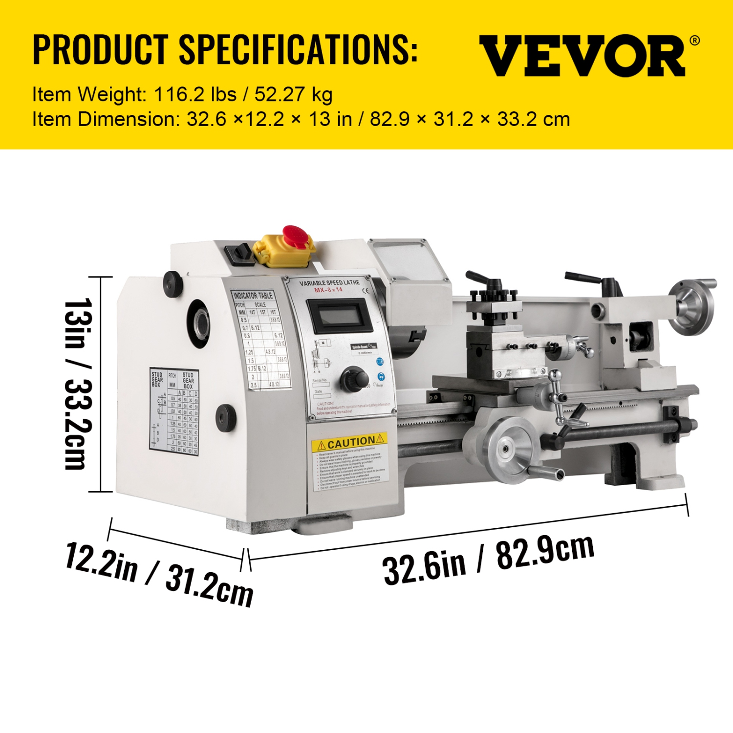 VEVOR 8"x14" Compact Metal Lathe, Adjustable Speed 2250 RPM, 650W Power, Precision Engineering Lathe for Metalworking, Ideal for Crafting Different