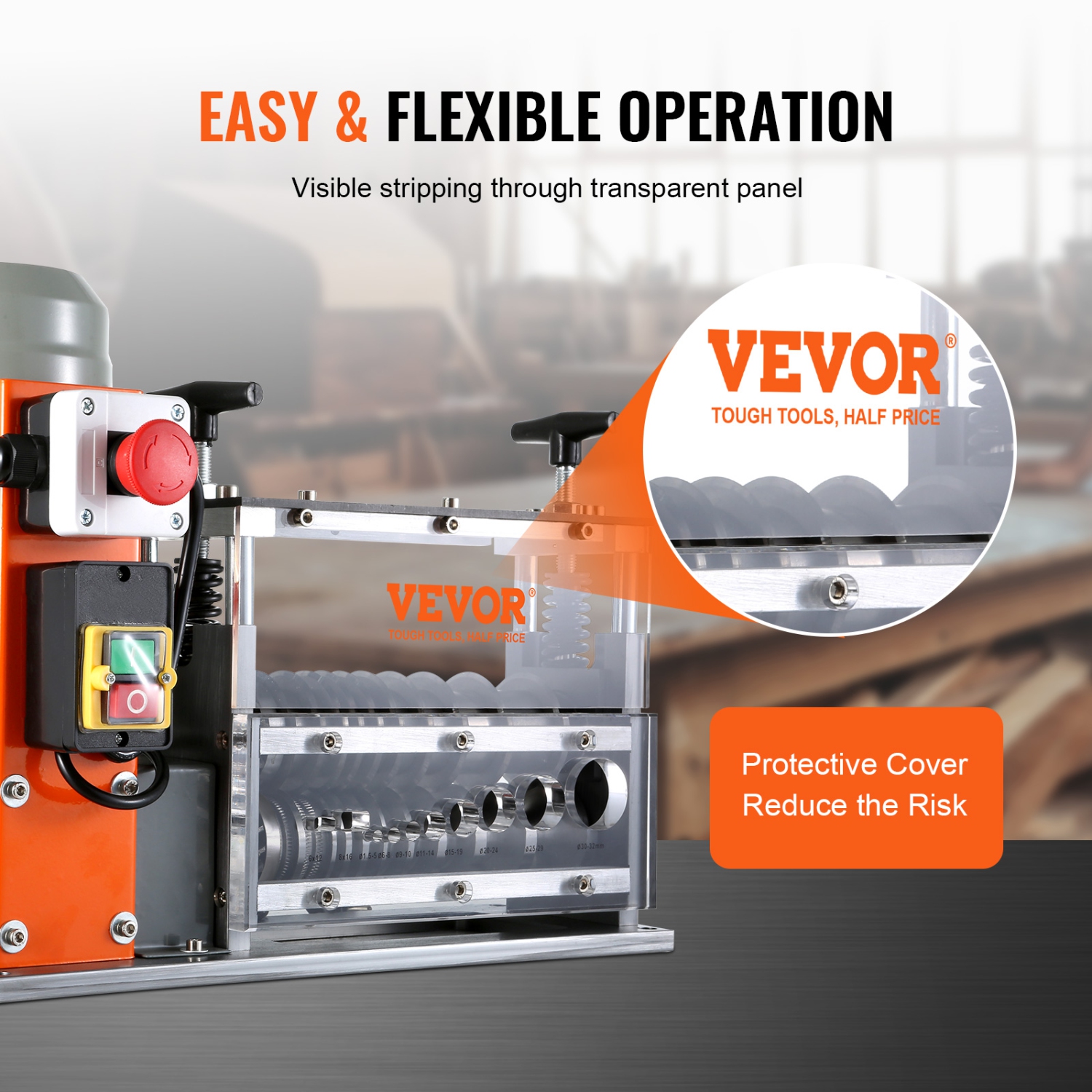 VEVOR 0.06''-1.57'' Automatic Wire Stripping Machine,Electric Motorized Cable Stripper,750 W, 98 ft/min Wire Peeler with Visible Stripping Depth
