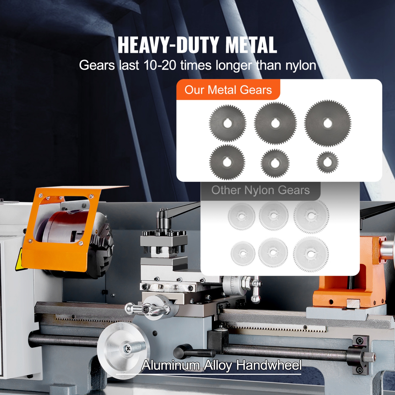 VEVOR 7'' x 13.78'' Metal Lathe Machine,Precision Benchtop Power Metal Lathe,0-2200 RPM Continuously Variable Speed,500W Brush Motor Metal Gears,with