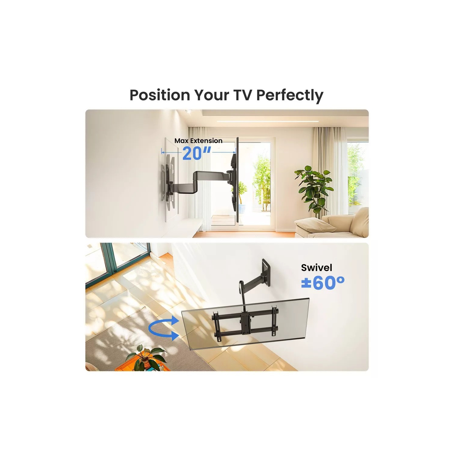 Support mural articulé moyen d'ErgoAV pour téléviseur de 32 à 65&nbsp;po