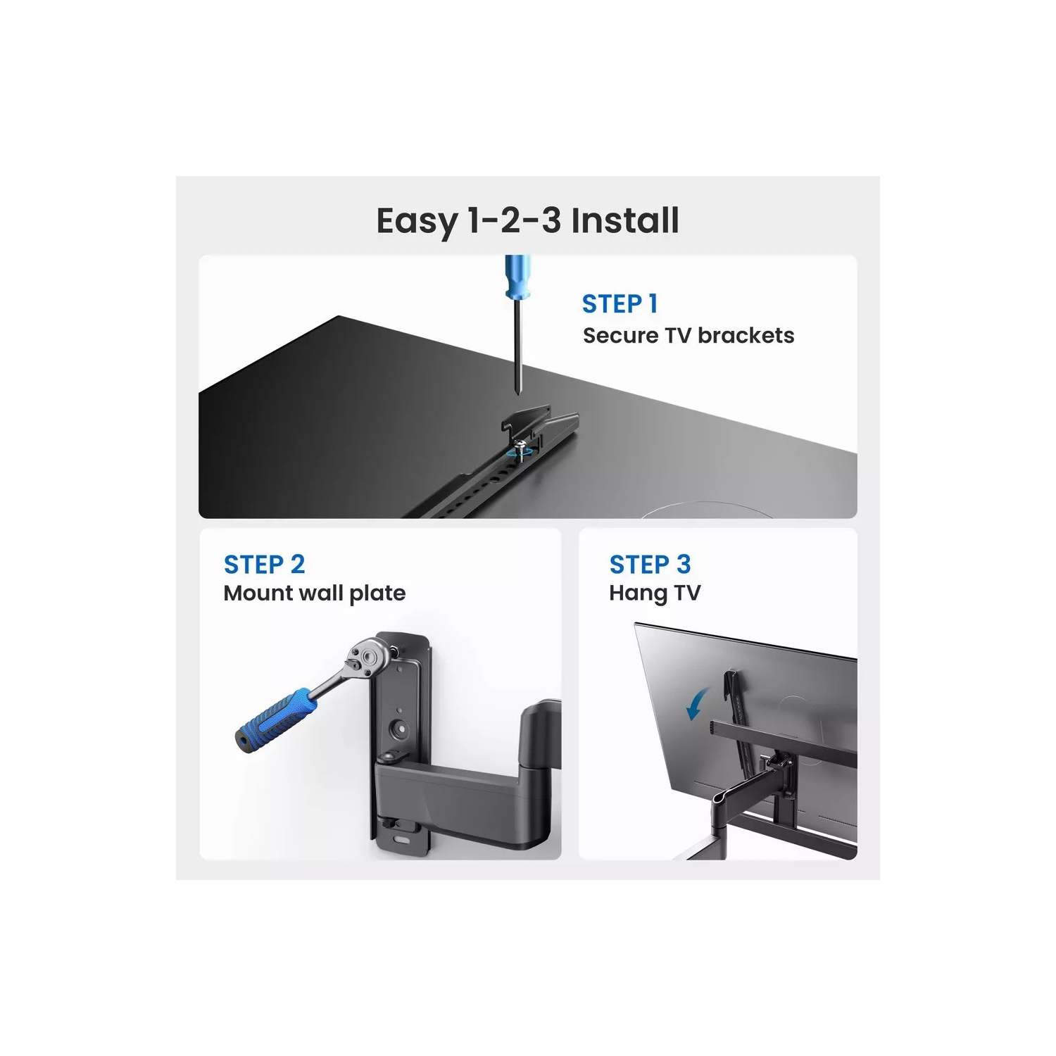 Support mural articulé moyen d'ErgoAV pour téléviseur de 32 à 65&nbsp;po