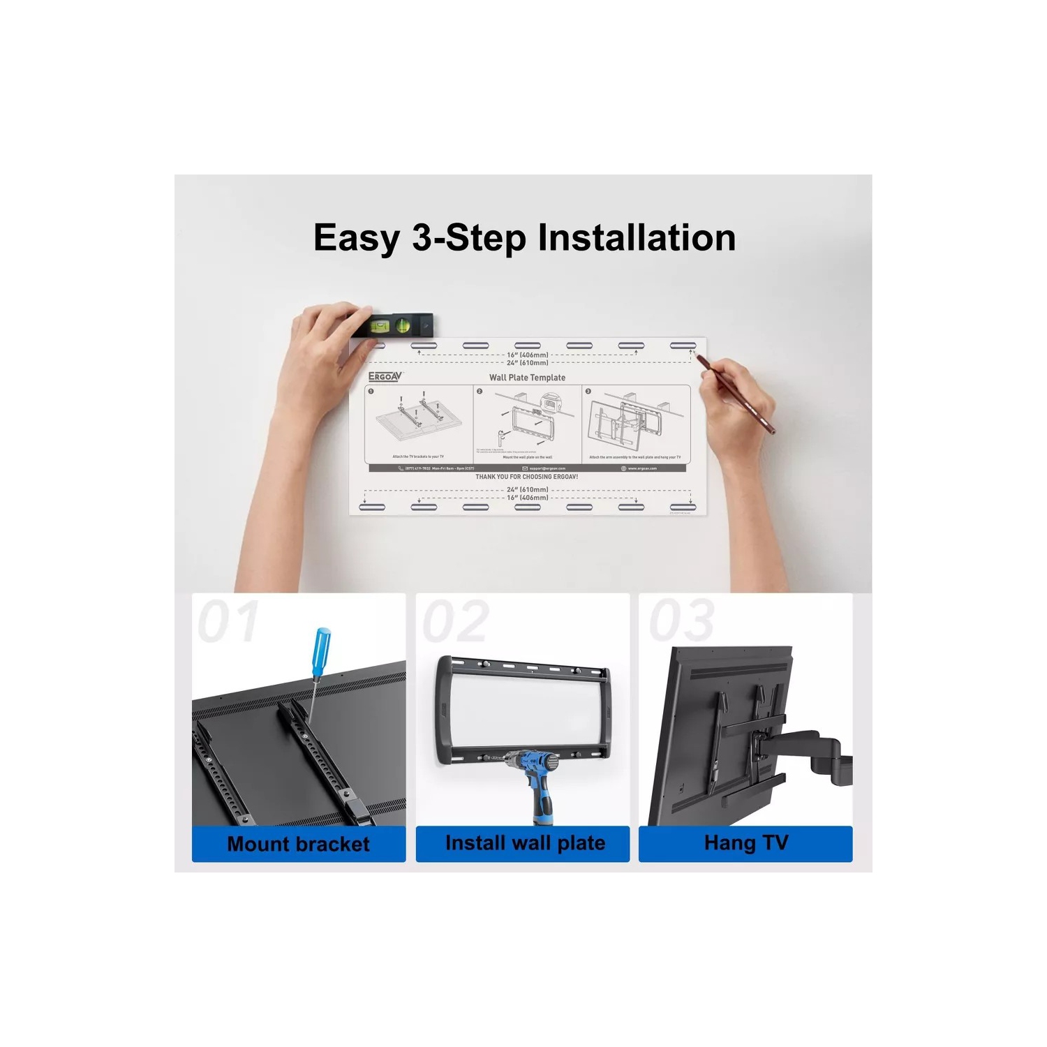 Grand support mural articulé d'ErgoAV pour téléviseur de 42 à 90&nbsp;po Expédition gratuite