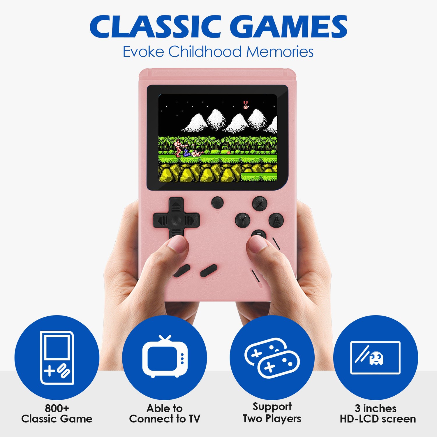 Console de jeu vidéo portative portative Retro 8 bits 3,0&nbsp;po Color LCD Lecteur de jeu couleur pour enfants 800 jeux intégrés pour un cadeau pour