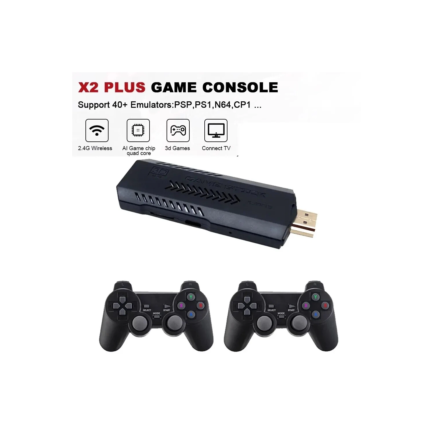 58000 Console de jeu vidéo 256G Double manette sans fil 2,4 GHz Game Stick HD Contrôle sans fil rétro