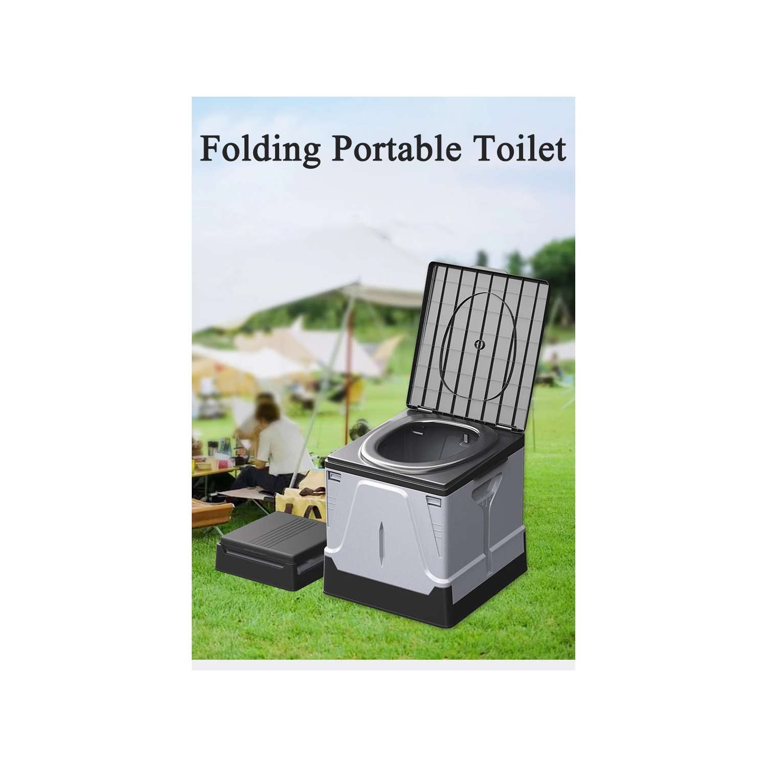 Toilettes portatives Camping Petit pot portatif avec couvercle Toilette pliante de voyage pour voiture de randonnée Tente de plage, Toilette de
