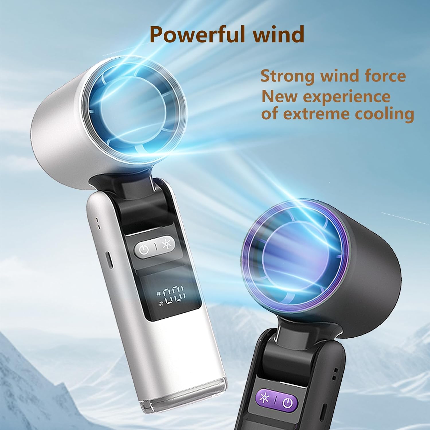 Ultra-light handheld fan 1-100 adjustable, 4000mAh USB rechargeableK801 Ice Compress Silver White [Ultra-high speed 100 gears + digital display +