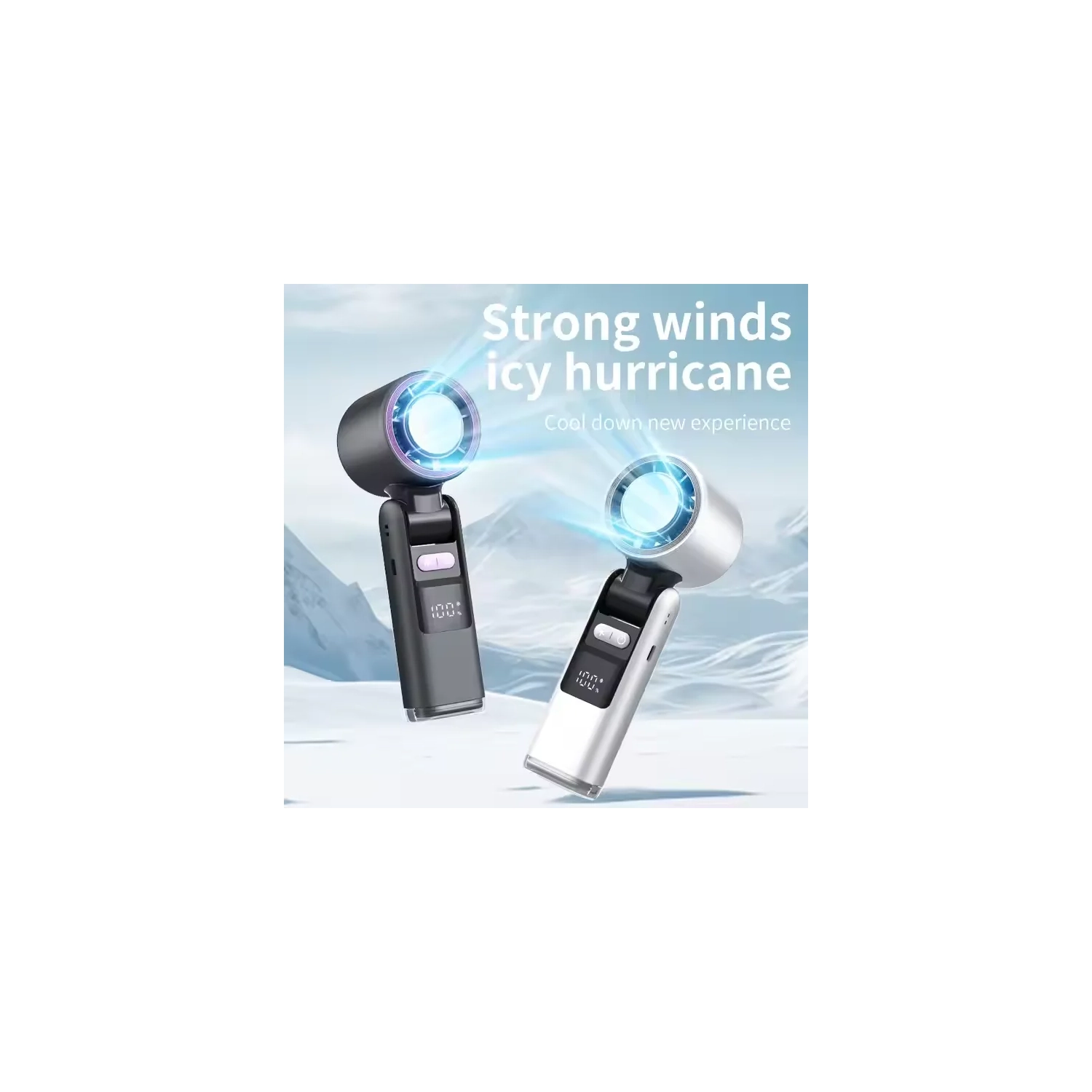 Ventilateur portatif ultraléger 1-100 réglable, rechargeable par USB 4000&nbsp;mAh K801 régulier blanc argenté [ultra haute vitesse 100 vitesses +