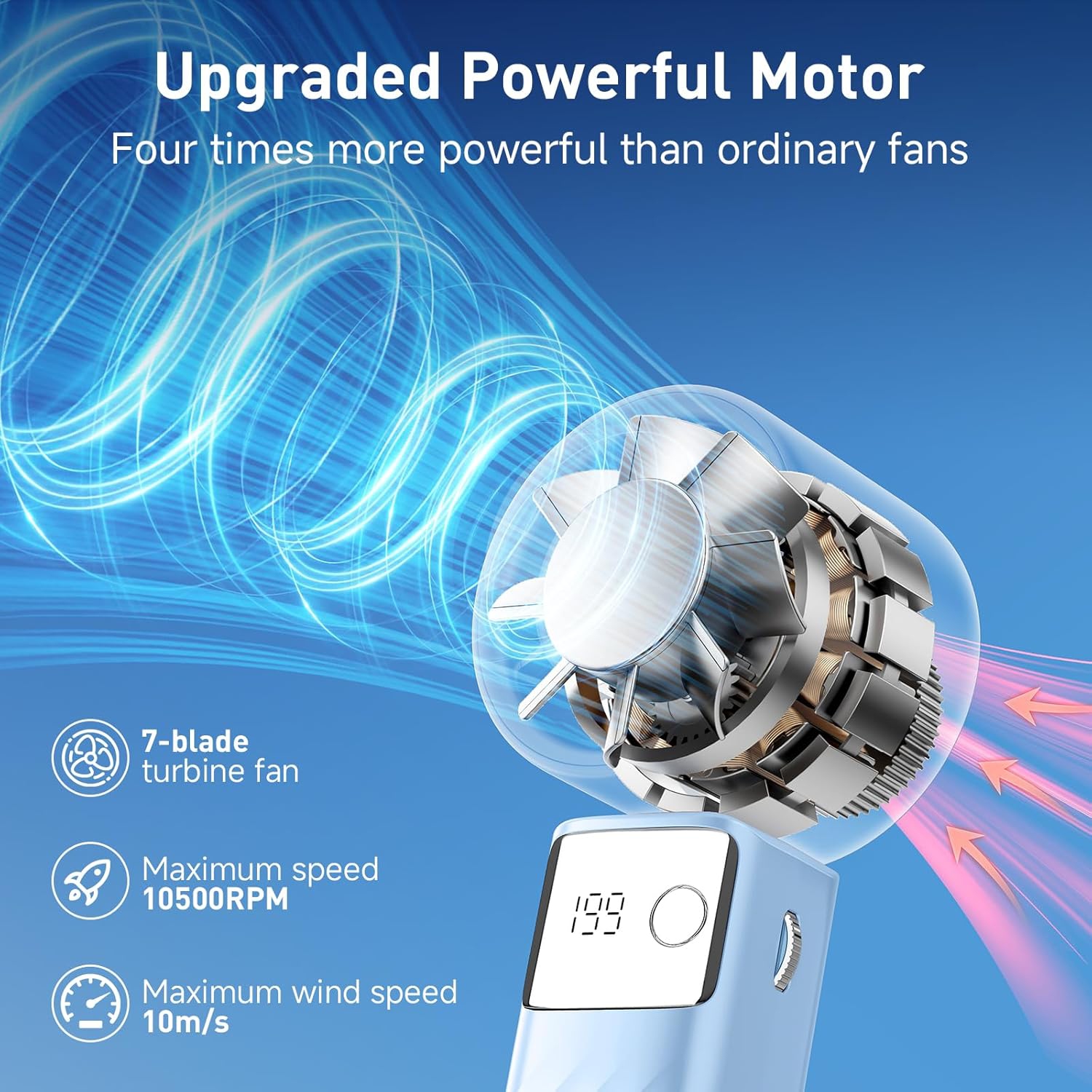 Ventilateur turbo portatif, 1-199 réglages de vitesse du vent, affichage LED,modèle standard JF132 Changchun bleu [super haute vitesse 199 vitesses +