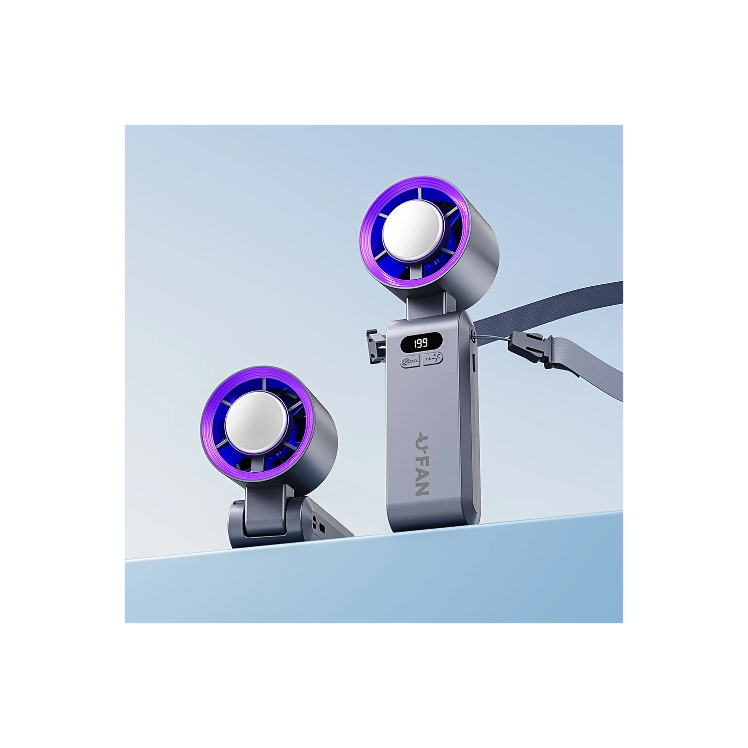 Ventilateur turbo portatif, 1-199 réglages de vitesse du vent, affichage LEDJF137 gris compresse de glace [super haute vitesse 199 vitesses +