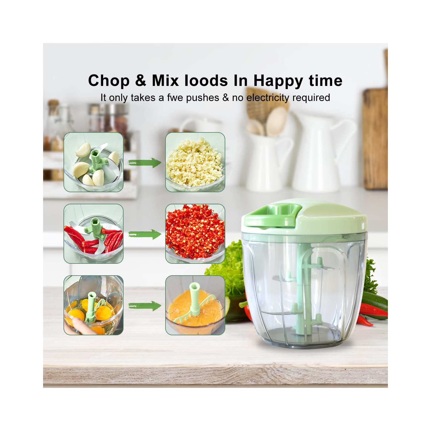 2 Pack Manual Food Chopper Manual Hand Chopper Portable Manual Vegetable Chopper Manual Food Processor(400ML+900ML)