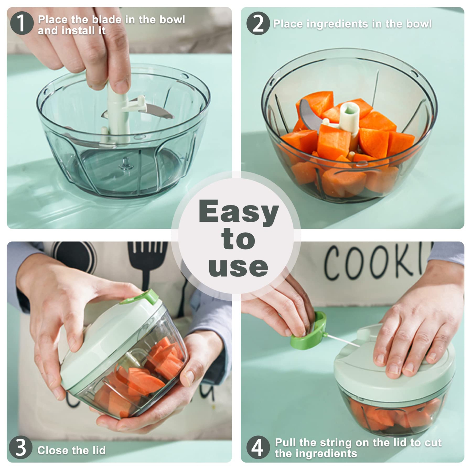 2 Pack Manual Food Chopper Manual Hand Chopper Portable Manual Vegetable Chopper Manual Food Processor(400ML+900ML)