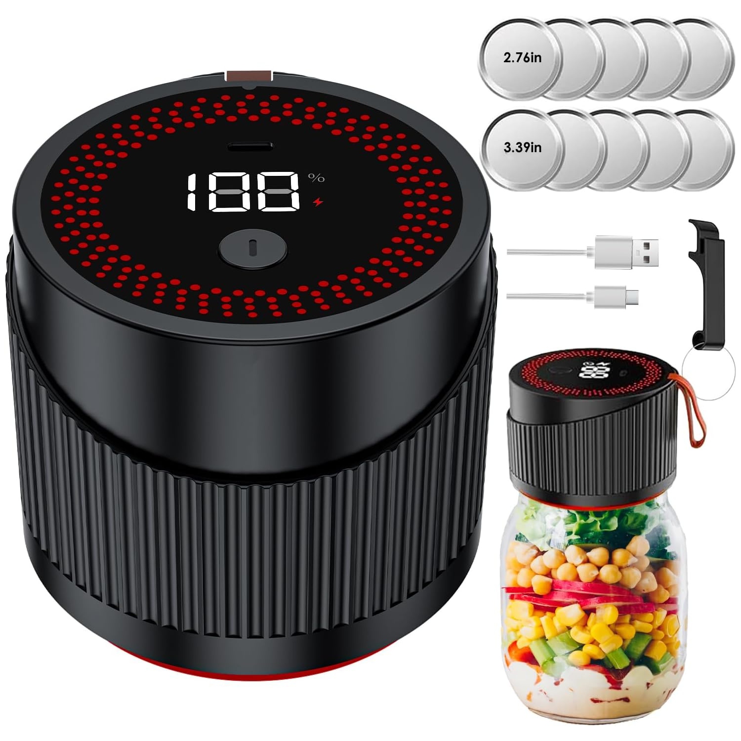 Scelleuse sous vide pour pot Mason, scelleuse sous vide pour pot Mason électrique pour pots Mason à grande ouverture et à ouverture normale,