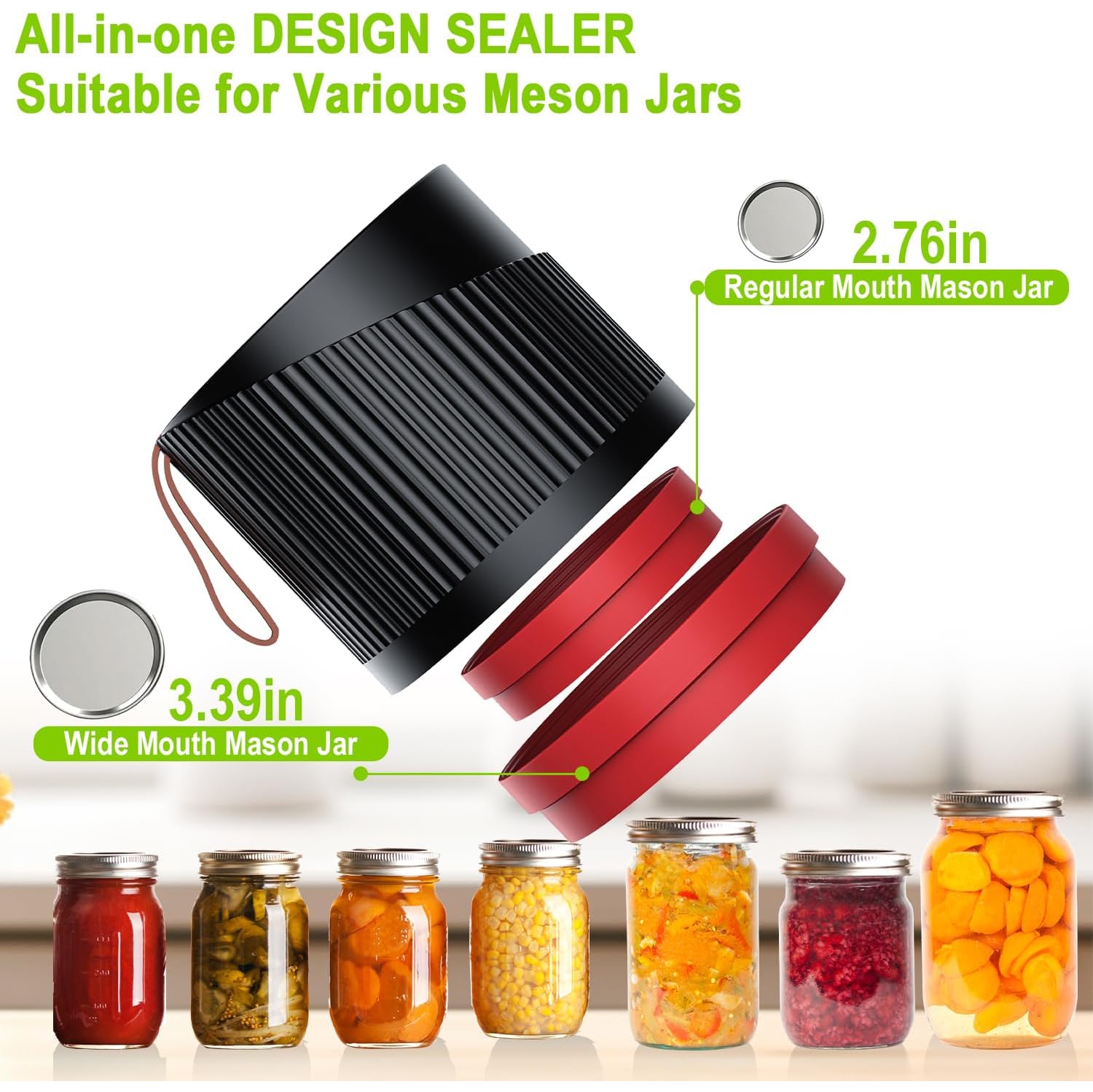 Scelleuse sous vide pour pot Mason, scelleuse sous vide pour pot Mason électrique pour pots Mason à grande ouverture et à ouverture normale,