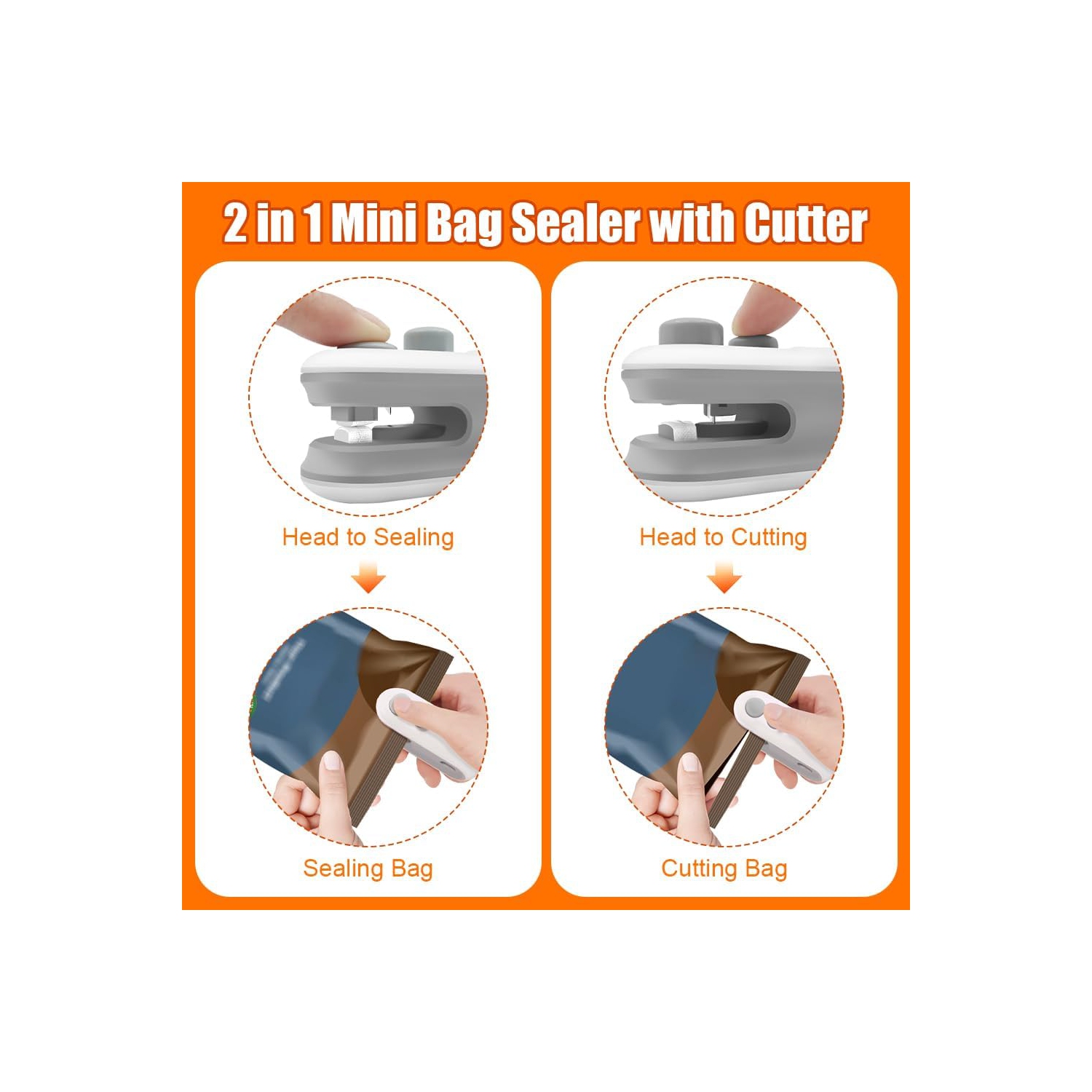 Mini Bag Sealer,USB Rechargeable Bag Sealer Heat Seal Cutter, Handheld Bag Sealer,Portable Sealer Machine for Plastic Bags Food Storage Snacks